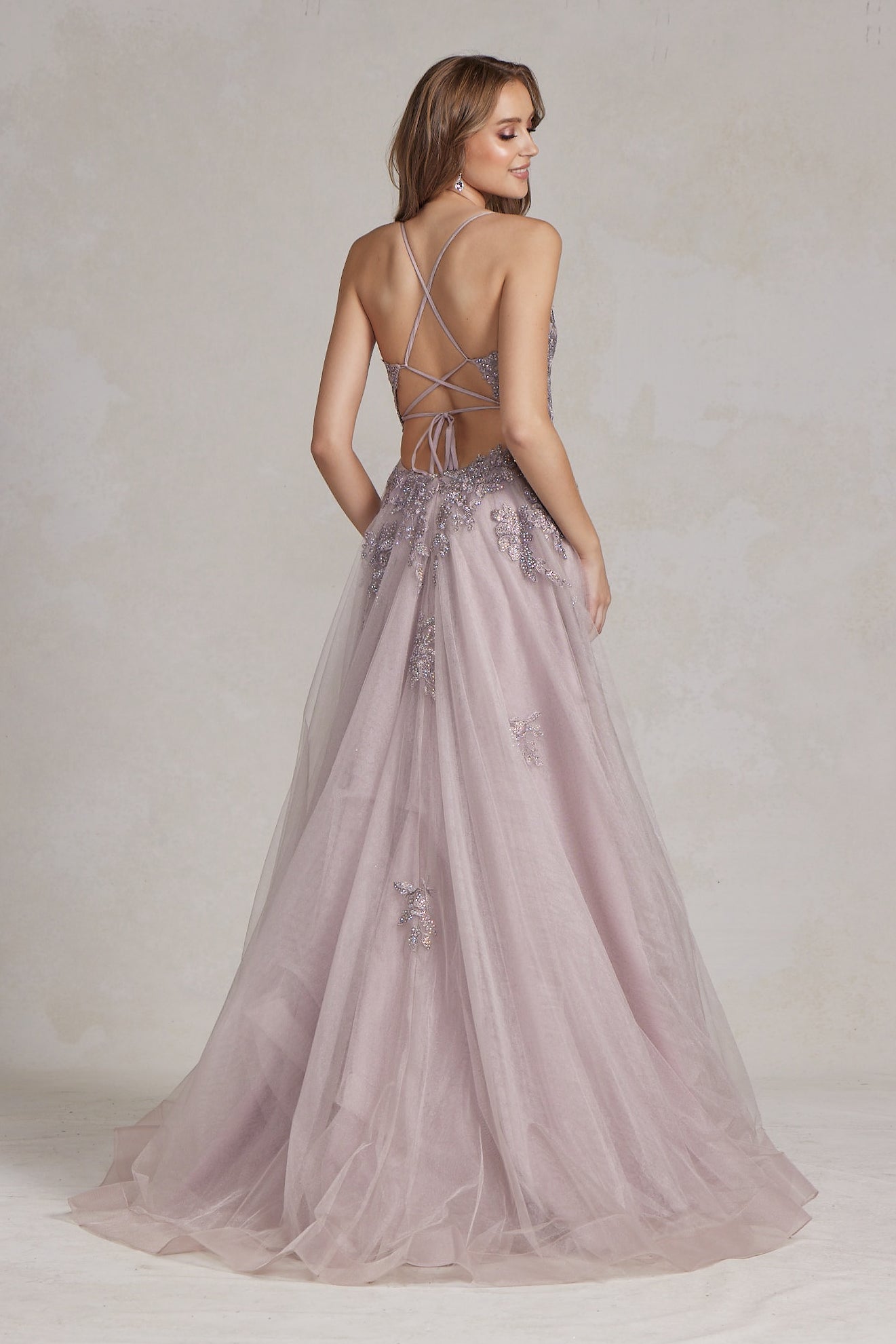 Romantic Floral Lace Embellished A-Line Graduation Dress w/ Charming Leg Slit NXG1149
