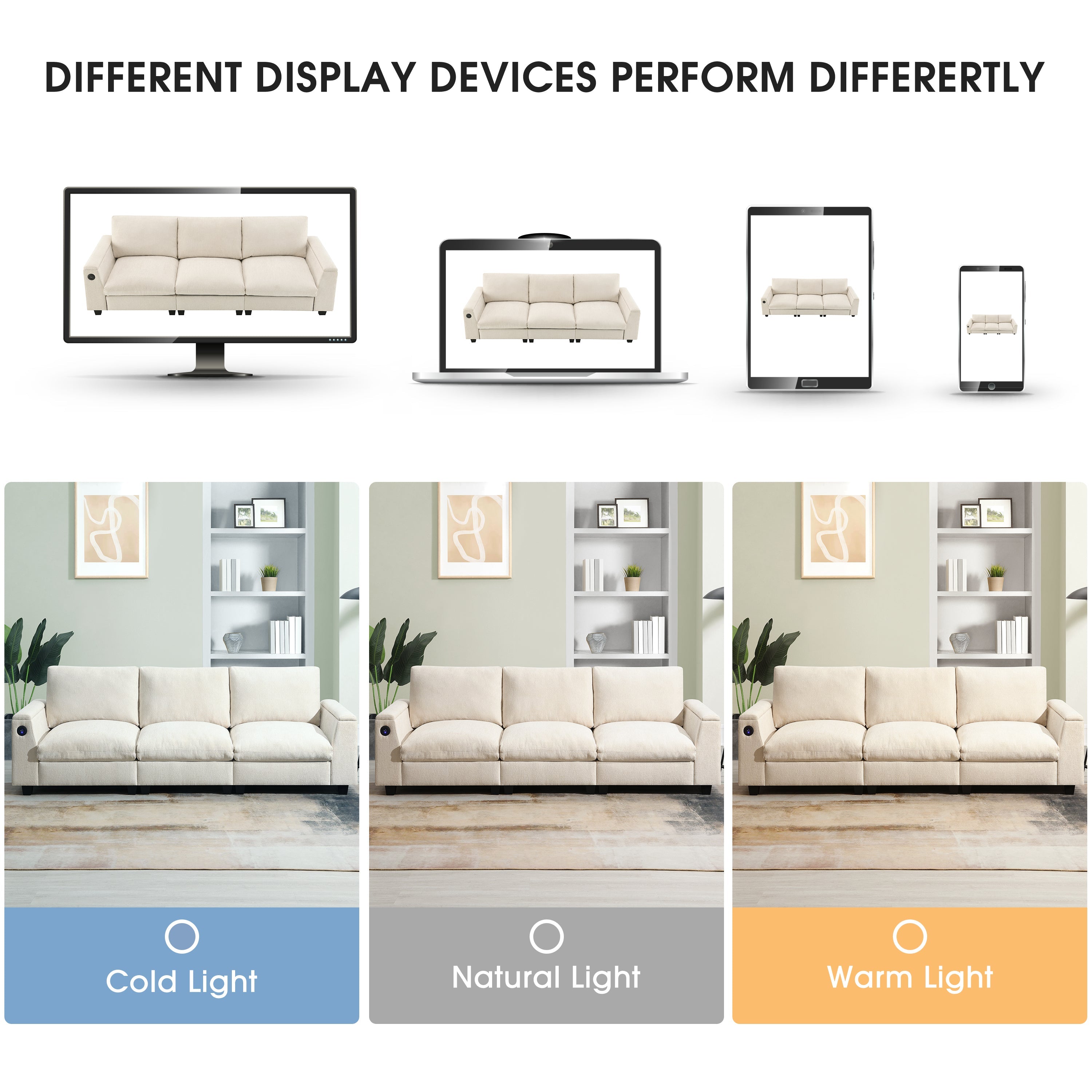 Chenille Sectional Sofa with Bluetooth Speaker, Comfy Cloud Couch Set with Drop Down Table, Cup Holders, USB Charger, Storage Armrest, Wide Seat, 96*35''