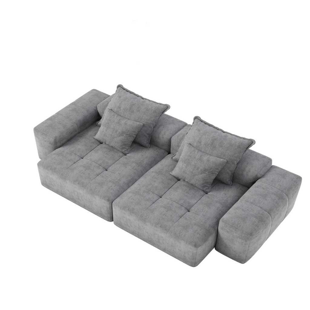 Modern Oversized Modular Sectional Sofa with 2 Chaise Lounge and 2 Armrest, Sparkling Chenille Fabric Soft Cushion Sofa with 4 Pillows, 4 PCS DIY Combination Tufted Sofa, No Assembly Required, GREY