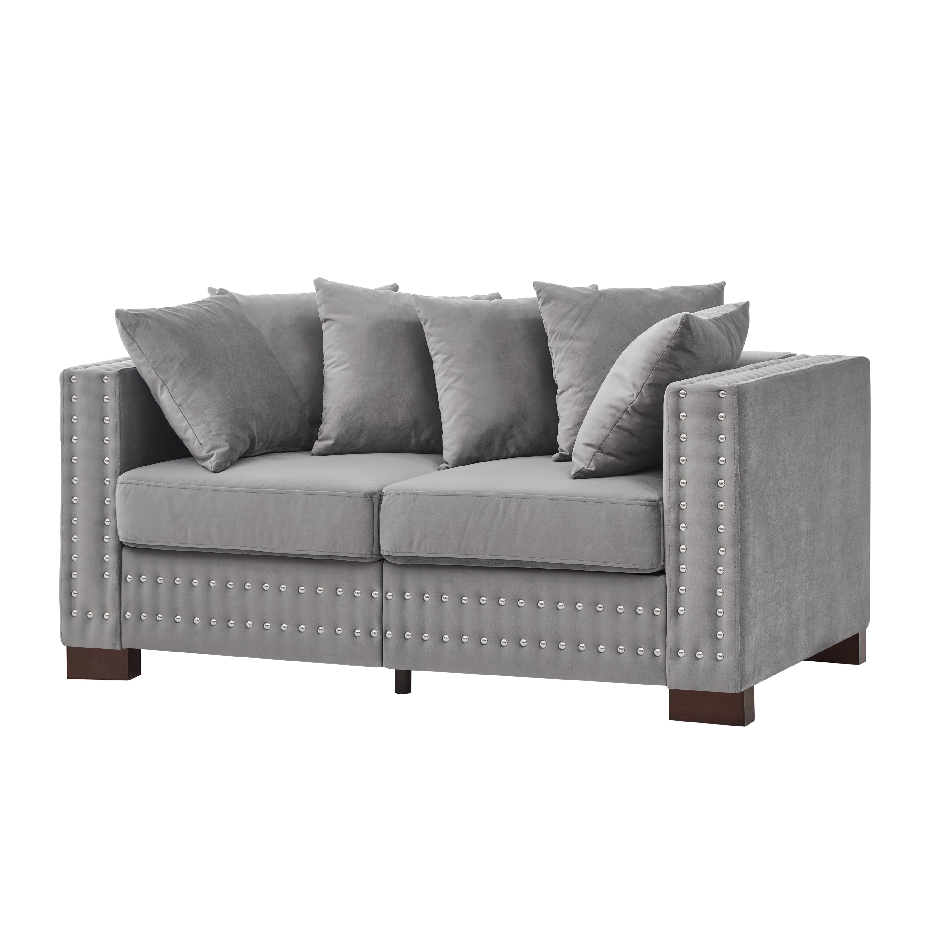 Modern Design Living Room Sofa 2+3 Seater Square armrest with Silver Nails Decoration Upholstered Velvet Couch Grey