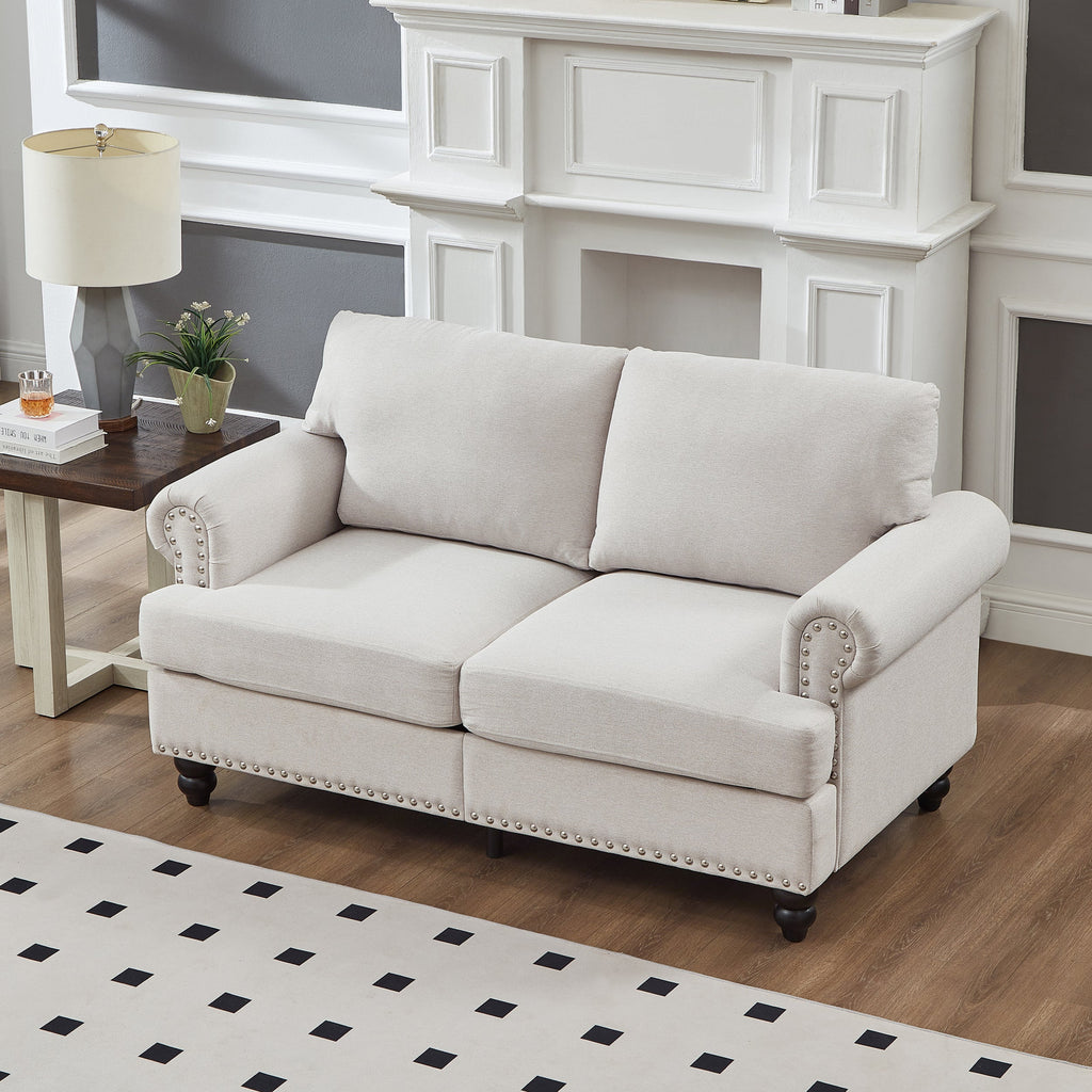 Modern Classic Design with Nails Living Room 2+3 seater Sofa Fabric Couch,Upholstered Polyester Beige.