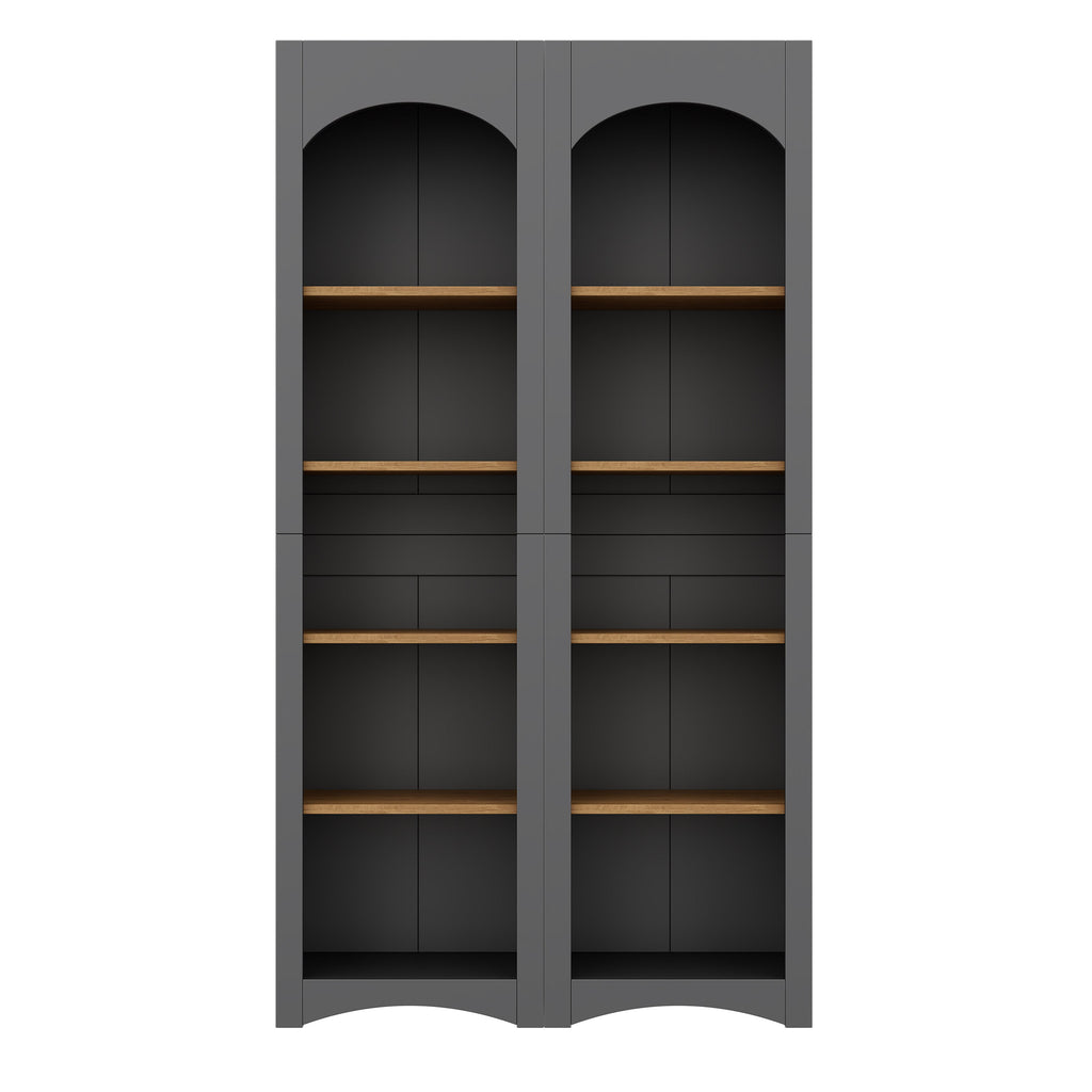 ON-TREND Free Standing 5 Tier Bookshelves, Bookcases Set of 2, Farmhouse Two-Tone Storage Cabinet with Adjustable Shelves, Modern 72'H Kitchen Pantry Cabinet for Living Room, Home Office, Grey