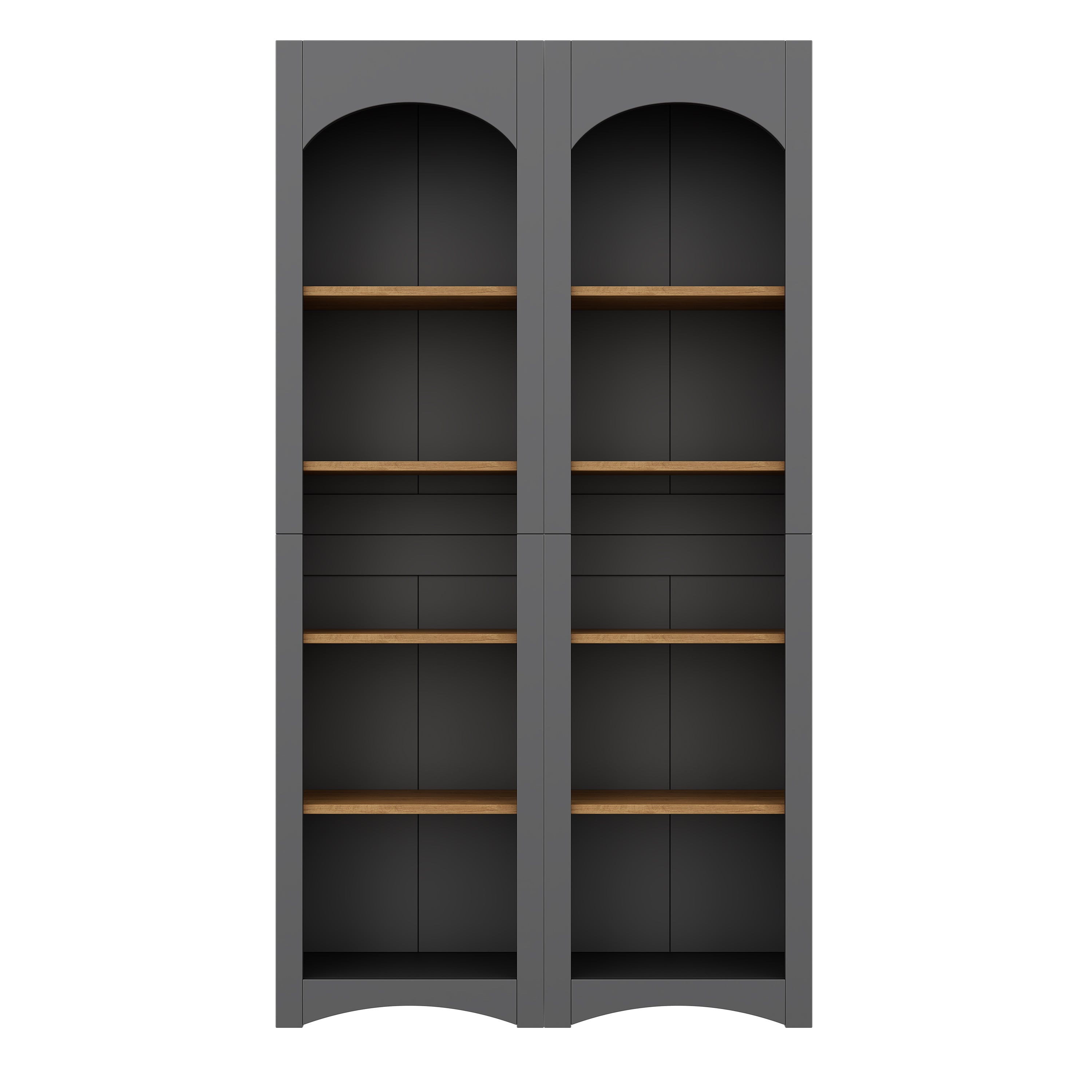 ON-TREND Free Standing 5 Tier Bookshelves, Bookcases Set of 2, Farmhouse Two-Tone Storage Cabinet with Adjustable Shelves, Modern 72'H Kitchen Pantry Cabinet for Living Room, Home Office, Grey