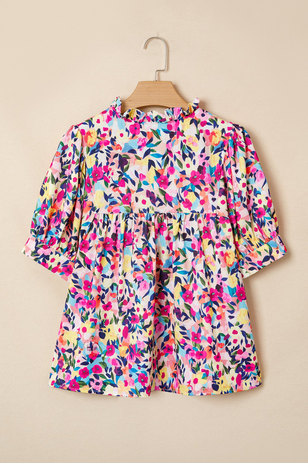 Flower Frilled Collar Puff Sleeve Blouse