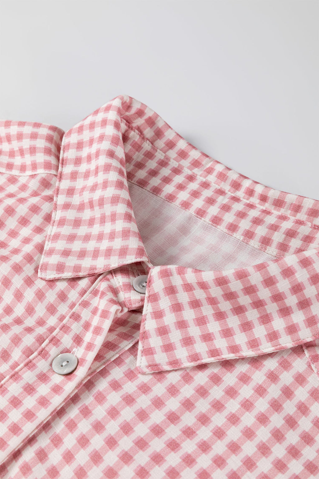 Gingham Plaid 3/4 Sleeve Ruffle Buttoned Shirt