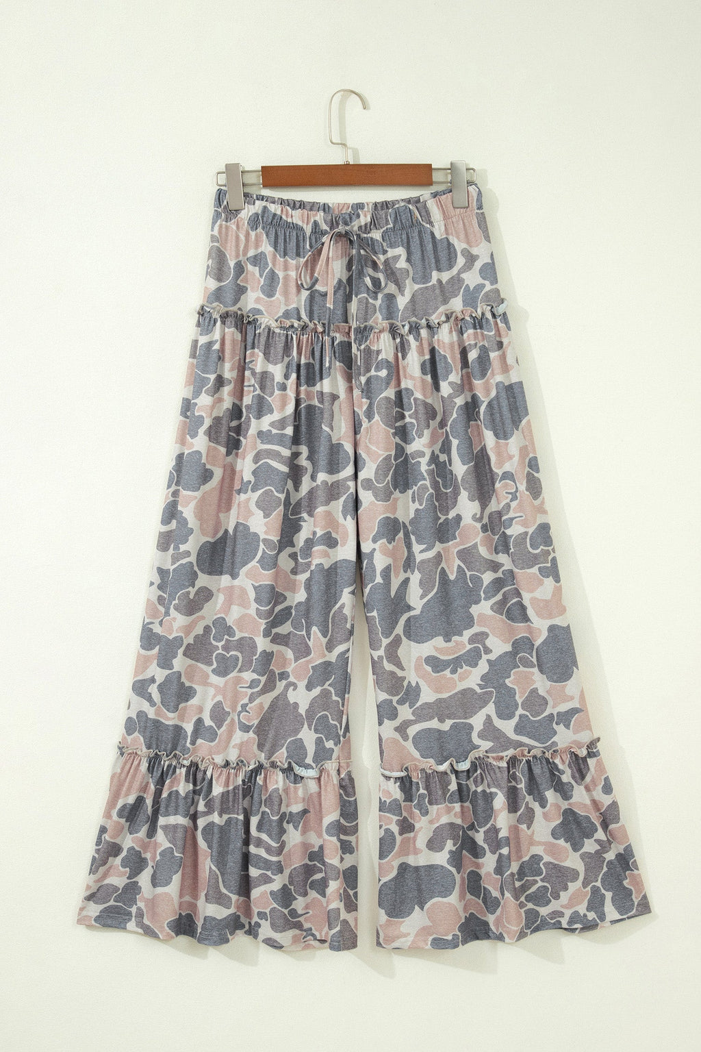 Abstract Leopard Ruffle Tiered Wide Leg Pants