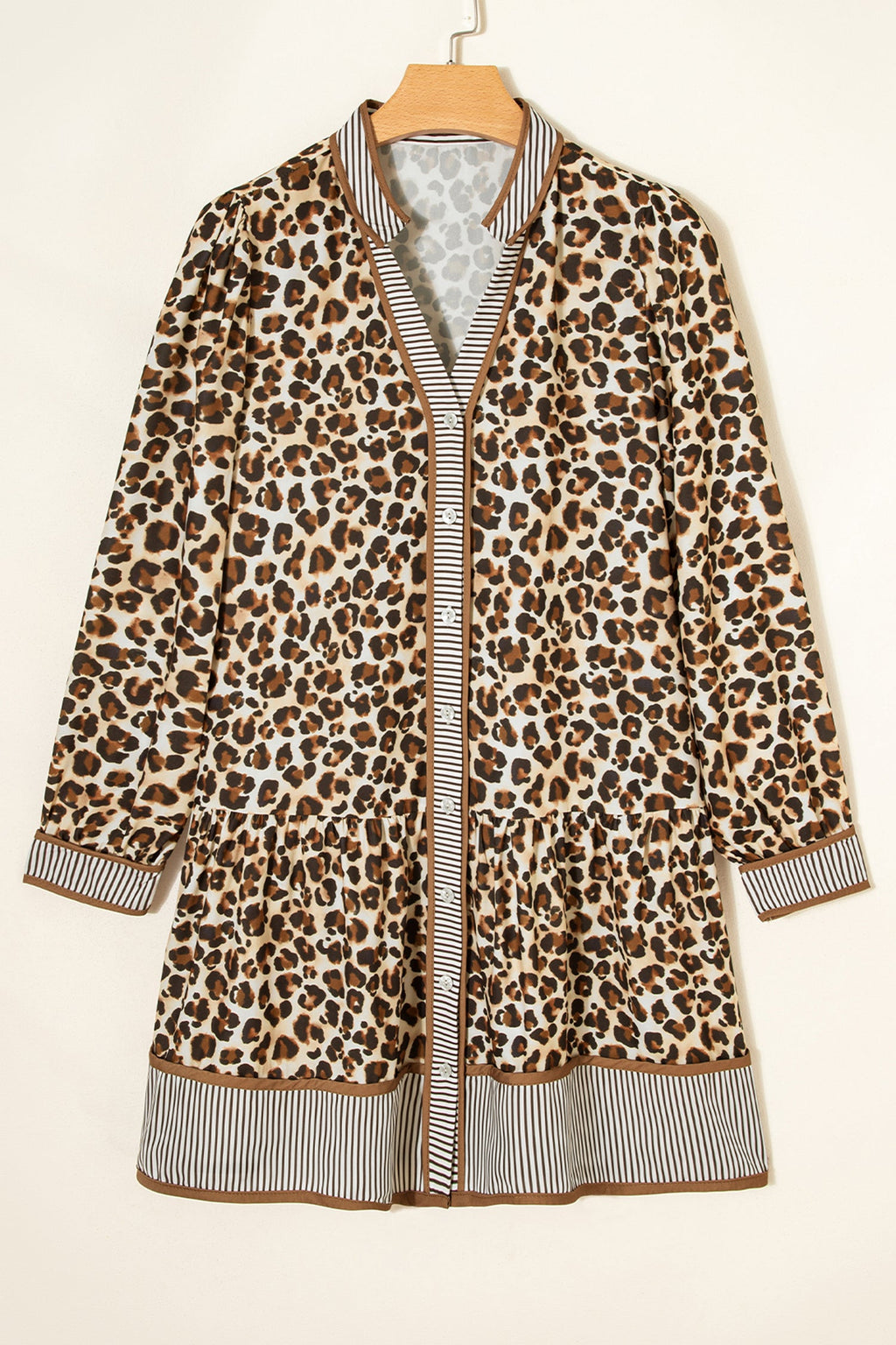 Leopard Stripe Trim V-Neck Mini Dress