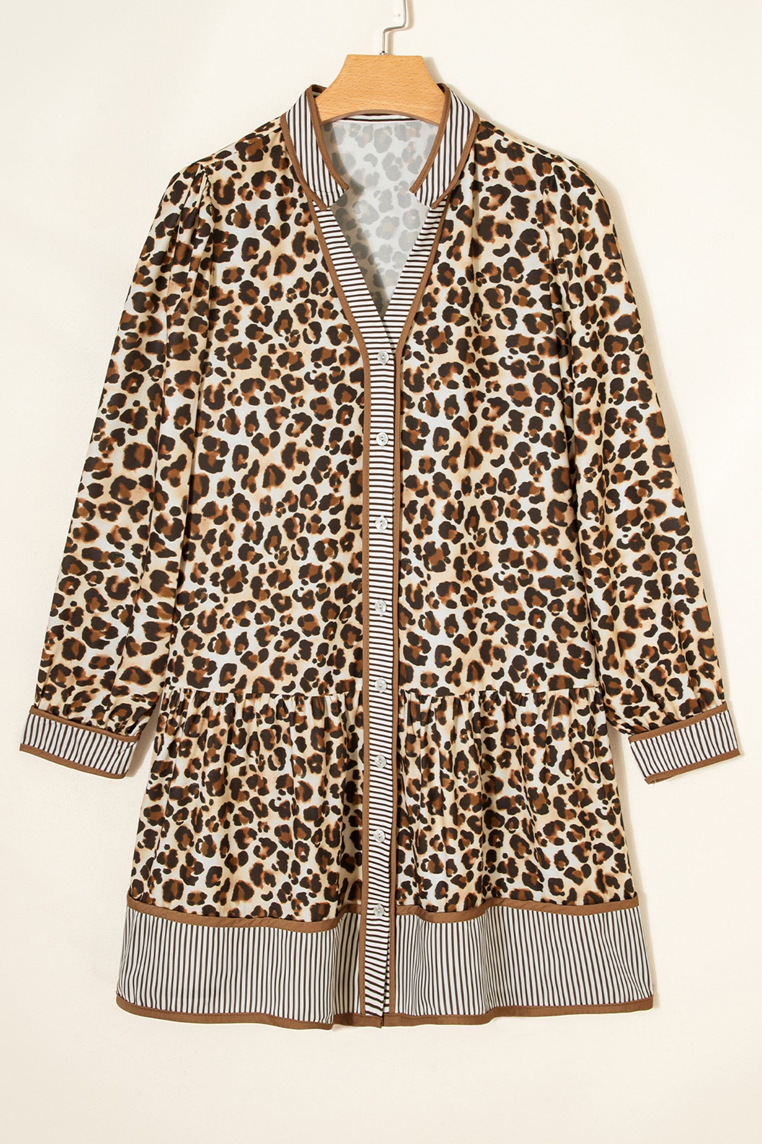 Leopard Stripe Trim V-Neck Mini Dress