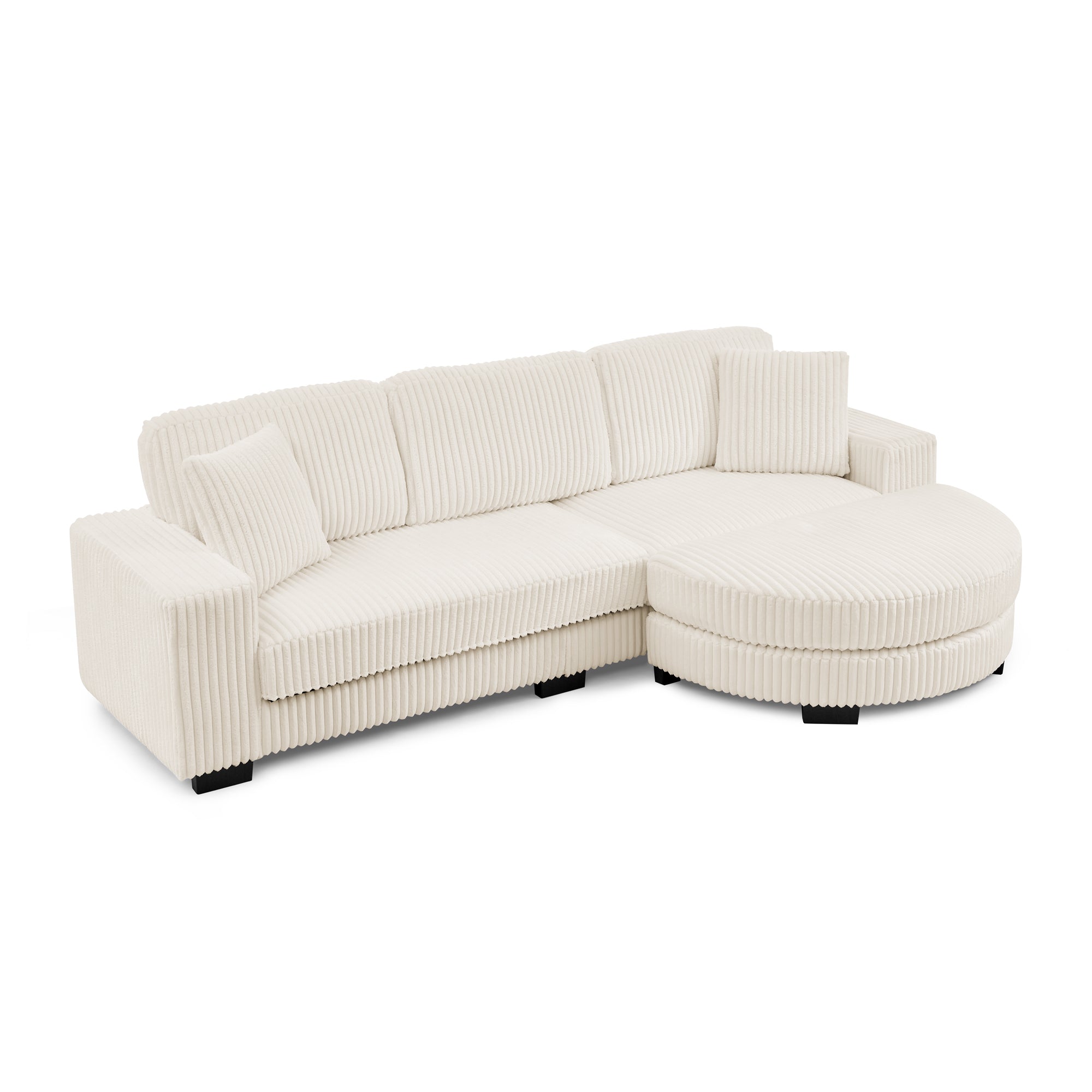 Corduroy Tufted Upholstered Sleeper Sectional Sofa, L-Shaped Modular Convertible Sofa ,The arc-shaped footstool can be placed freely on the left and right-Beige