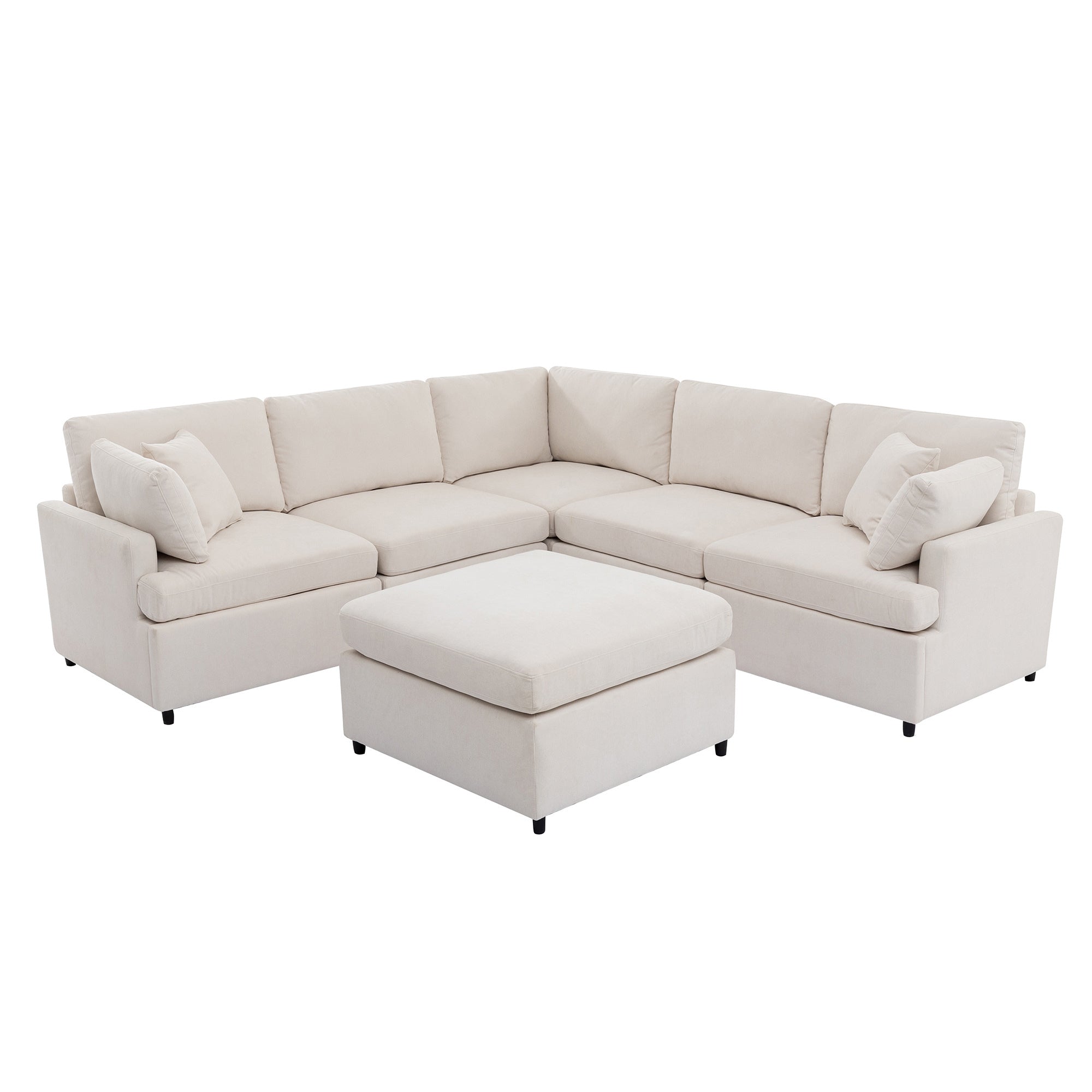 [ Video Provided]U_STYLE Upholstered Sectional Sofa with Removable Ottoman,U-Shape 6 Seat Sectional Couch,  for Living Room,,Apartment, Spacious Space
