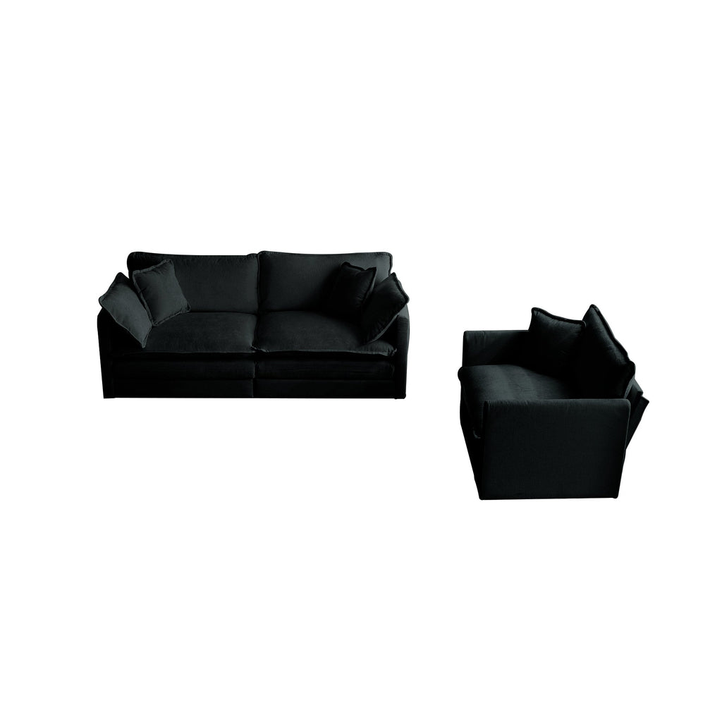 2 Seater Loveseat and Chair Set, 2 Piece Sofa & Chair Set, Loveseat and Accent Chair , 2-Piece Upholstered Chenille Sofa Living Room Couch Furniture(1+2 Seat ) ,Black Chenille