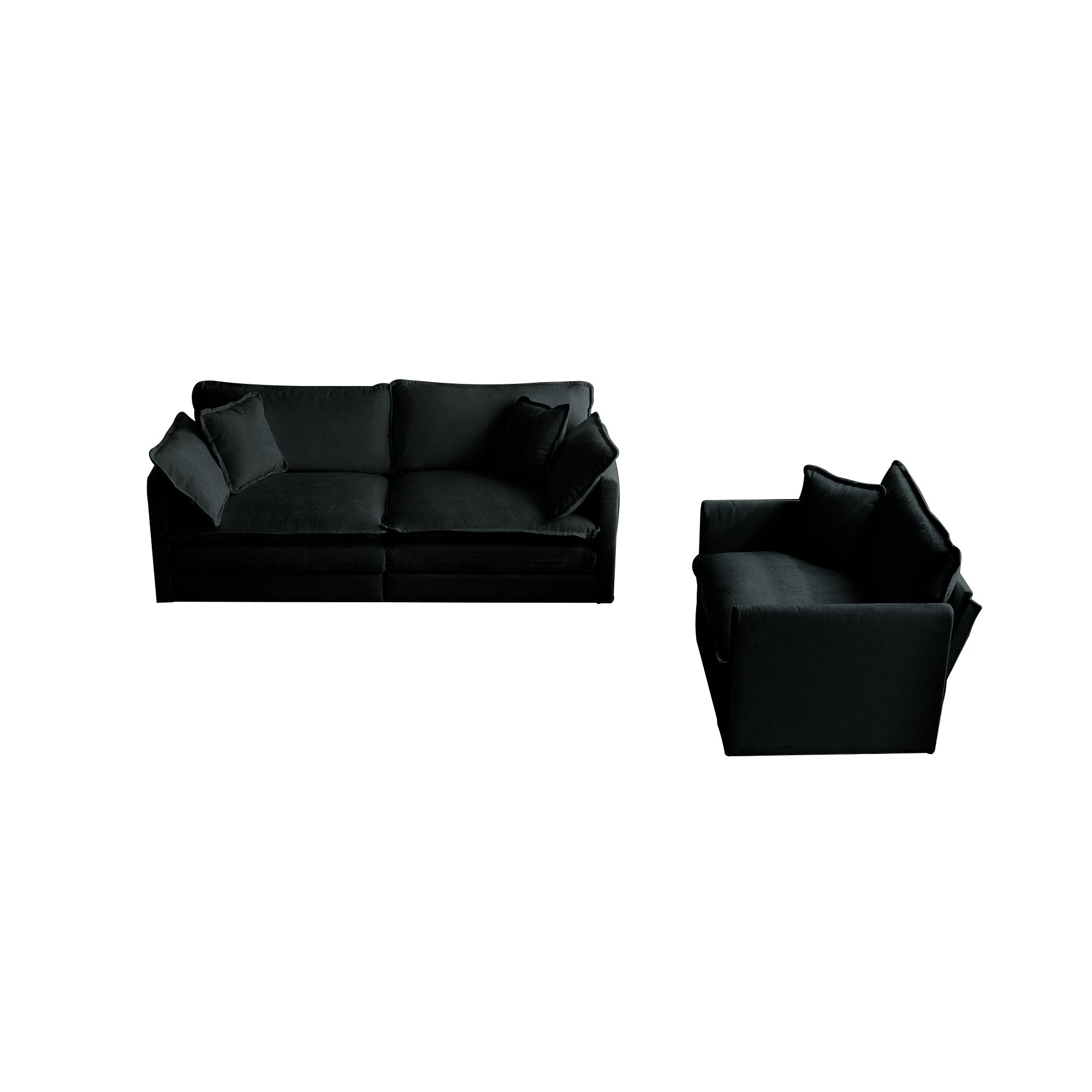 2 Seater Loveseat and Chair Set, 2 Piece Sofa & Chair Set, Loveseat and Accent Chair , 2-Piece Upholstered Chenille Sofa Living Room Couch Furniture(1+2 Seat ) ,Black Chenille