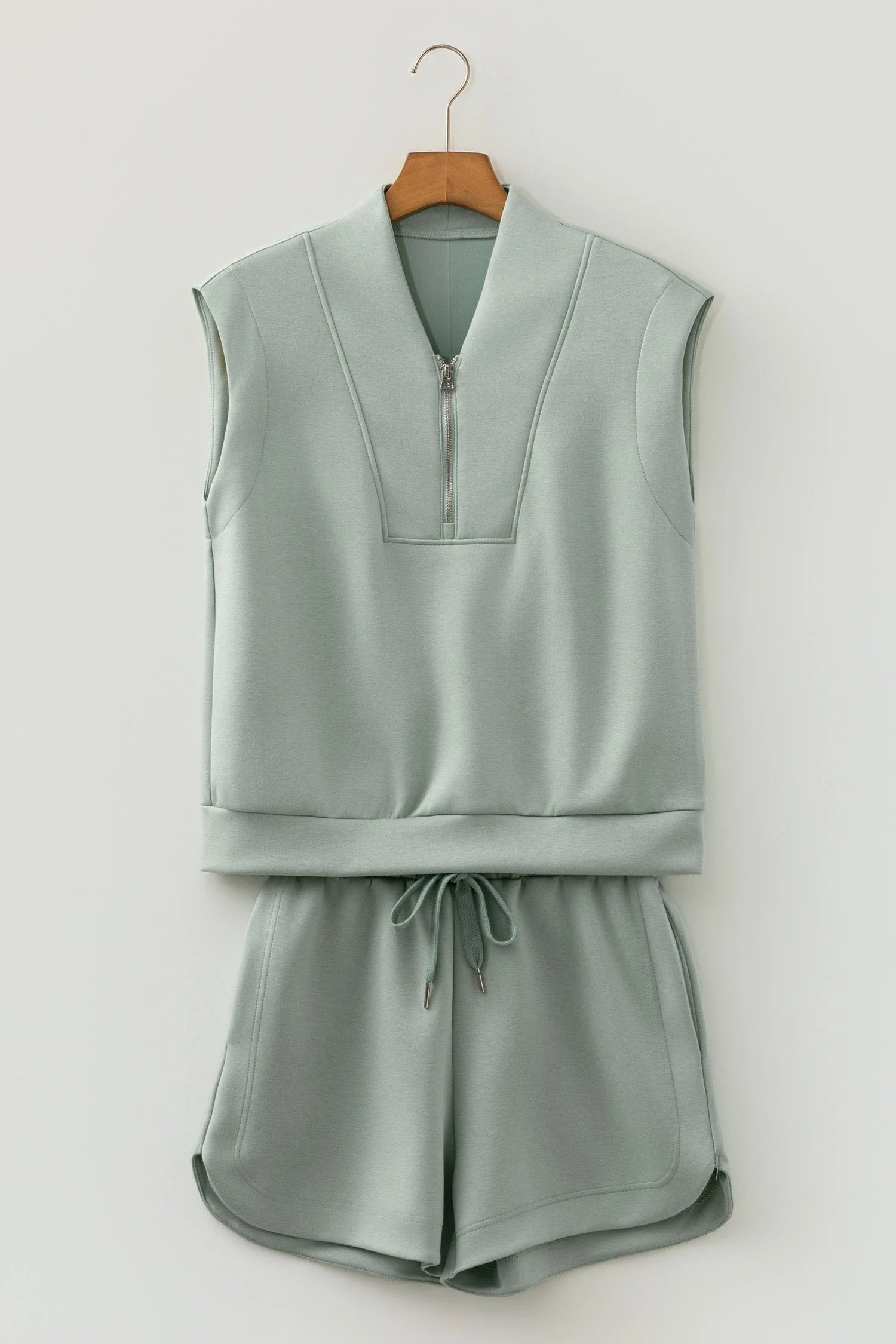 Solid Quarter Zip Sleeveless Top & Shorts Set