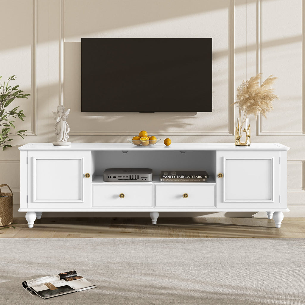 U-Can 70.9'' Modern TV Stand for TVs up to 80 Inches, Entertainment Center with Open Compartment, TV Storage Cabinet with 2 Drawers, 2 Cabinets and 5 Solid Legs for Living room