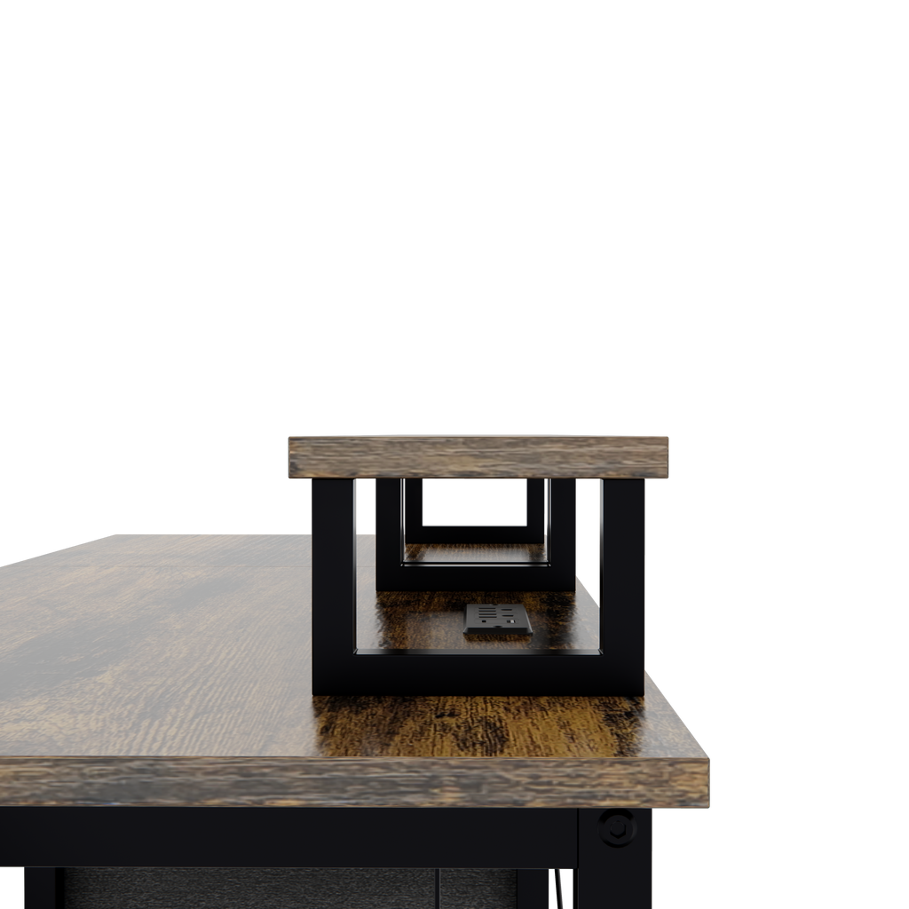 Computer Desk with Drawer and Power Outlets, 47' Office Desk with 2 Monitor Stands and Fabric File Cabinet, Writing Gaming Table with Shelves and Hooks for Home Office, Rustic Brown