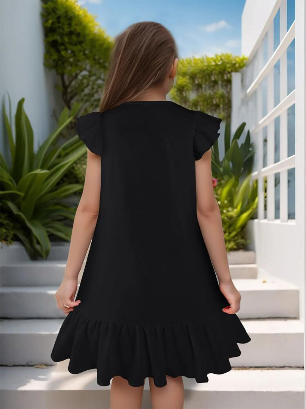 Just a Girl Who Loves Fall Pumpkins Flutter Sleeve Dress for Girls (Front Printing)