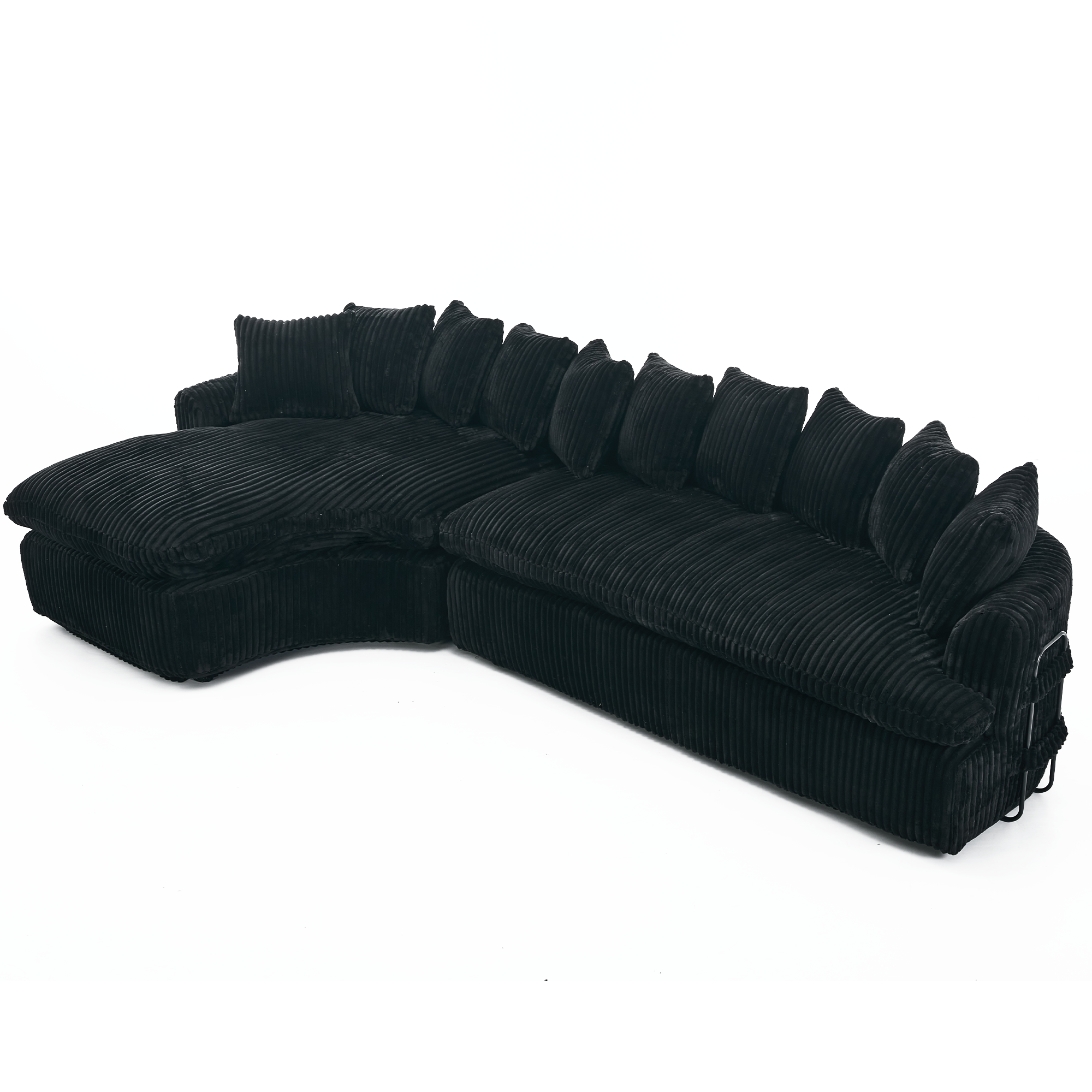 [NEW ARRIVED] [VIDEO PROVIDED]   127''  Large Sectional Sofa ,Elegant Curved Design ,High-Resilience Foam ,Ten Back Cushions,L-Shape Left Sofa,No Assembly  Required , (Black
-Soft Corduroy Fabric)