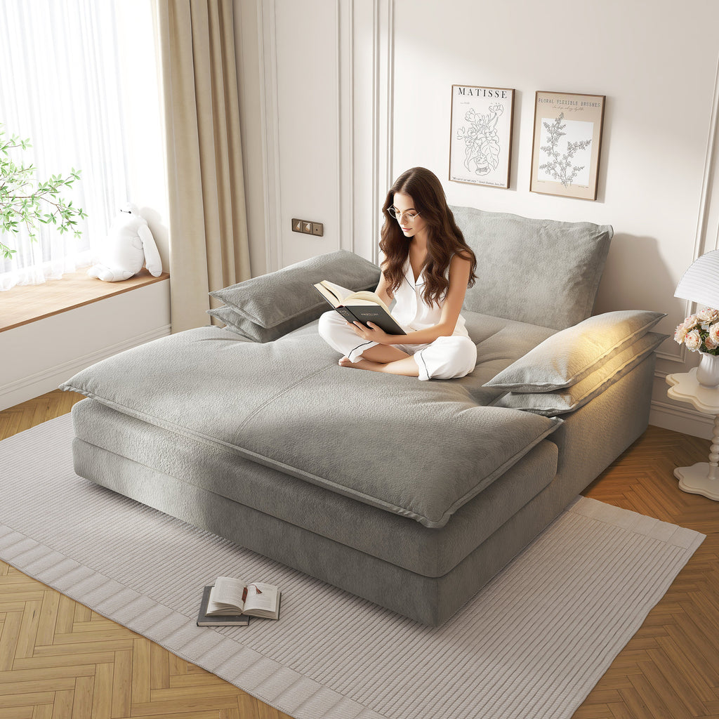 Modern Oversized Double Chaise Lounge Chair,Deep Seat Upholstered Reading Chair with Detachable Design,Chenille Lazy Sofa w/ Large Pillows & Wide Armrests,Suitable for Living Rooms, Apartments,Grey