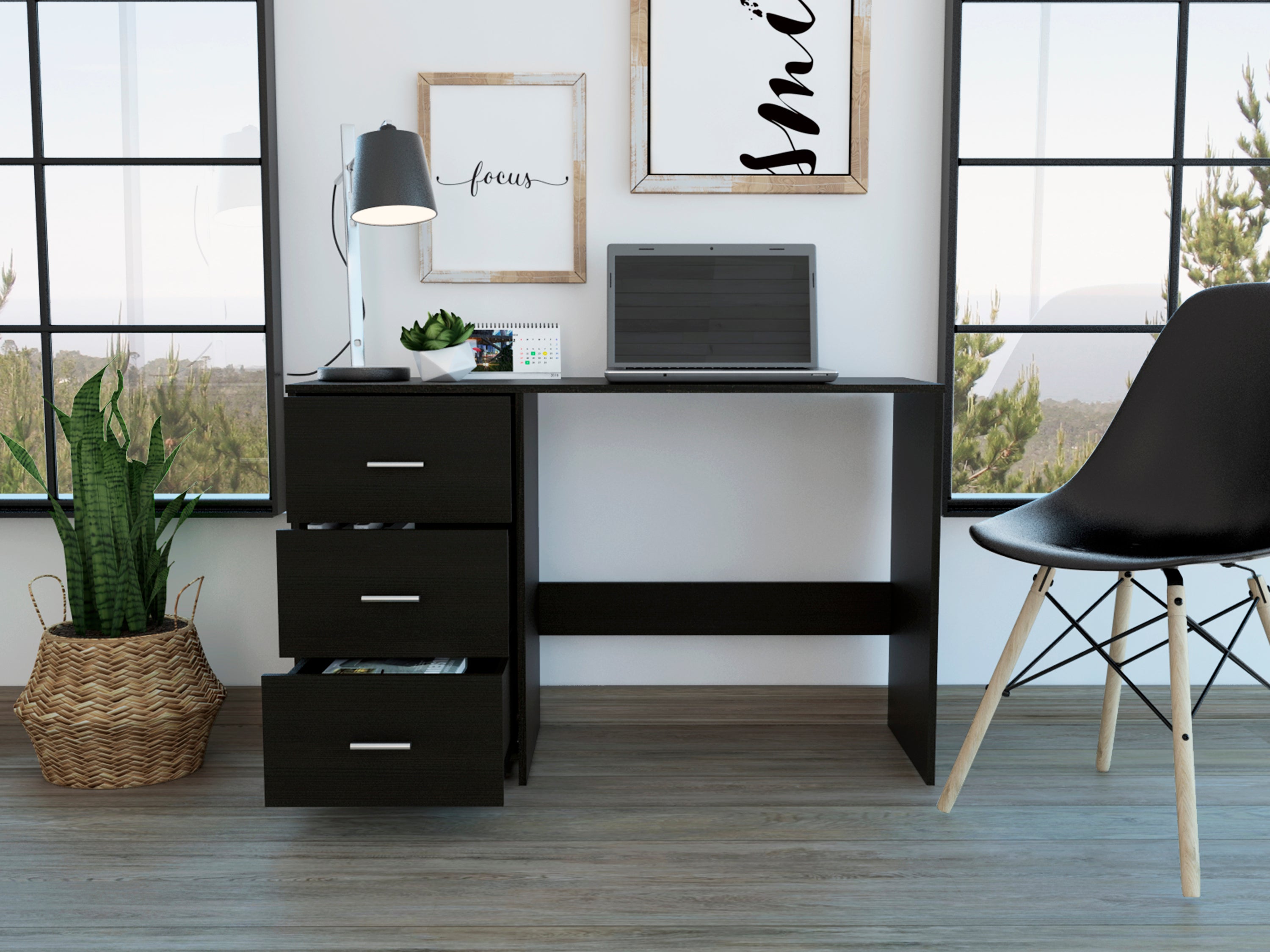 Classic 3 Drawers Writing Desk -Black