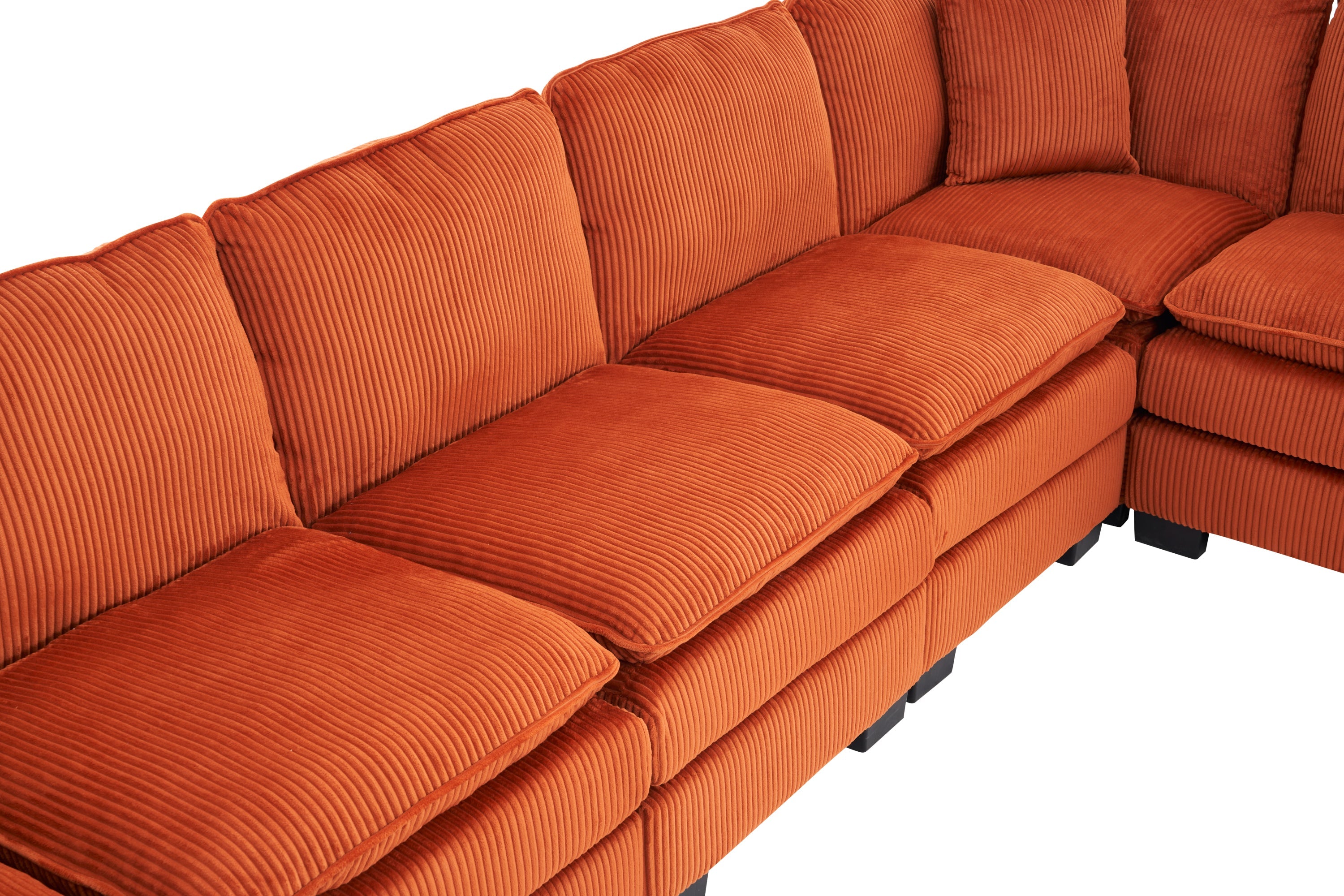Modern U Shaped 6-seat Sectional Sofa Couch with one Ottoman and three toss pillows ,Modular Sofa for Living Room,Corduroy sofa
