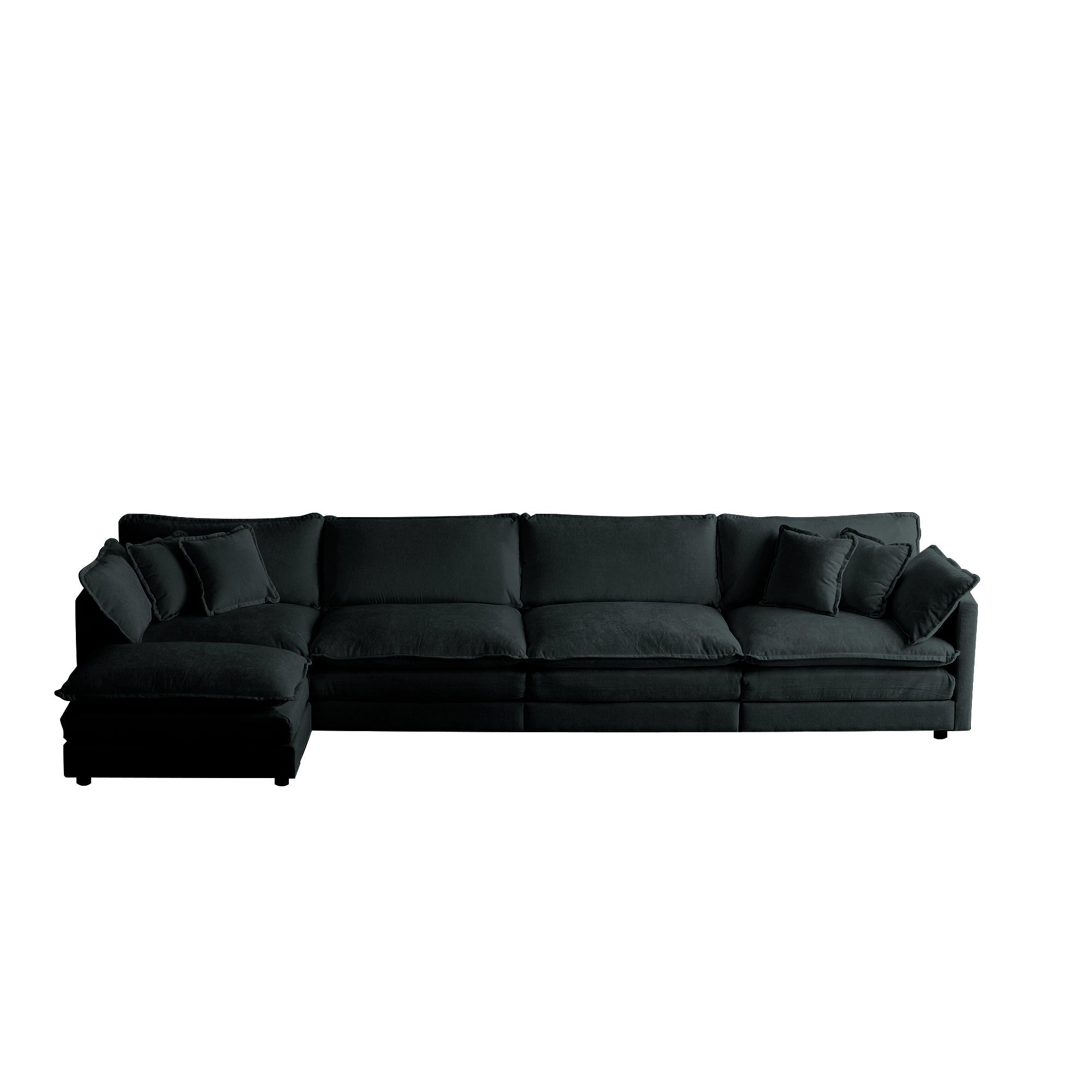 Modular Sectional Sofa for Living Room,U Shaped Couch 5 Seater Convertible Sectional Couch with 1 Ottoman ,Black Chenille