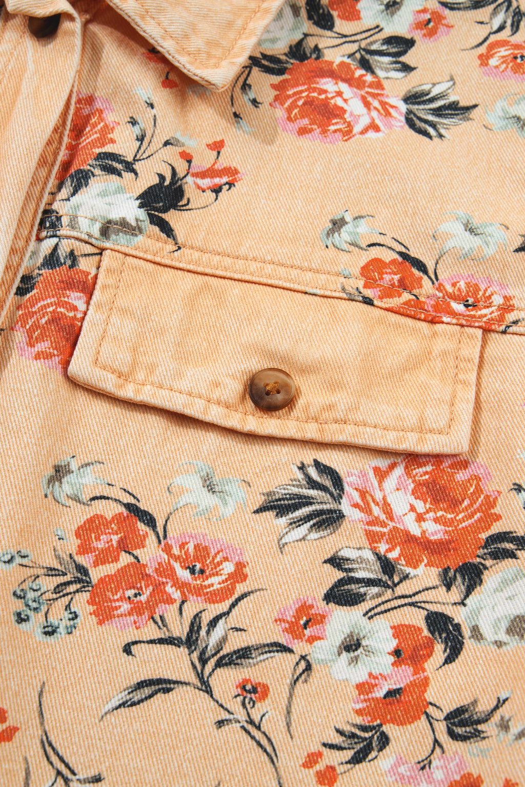 Floral Denim Buttoned Long Sleeve Tunic Jacket