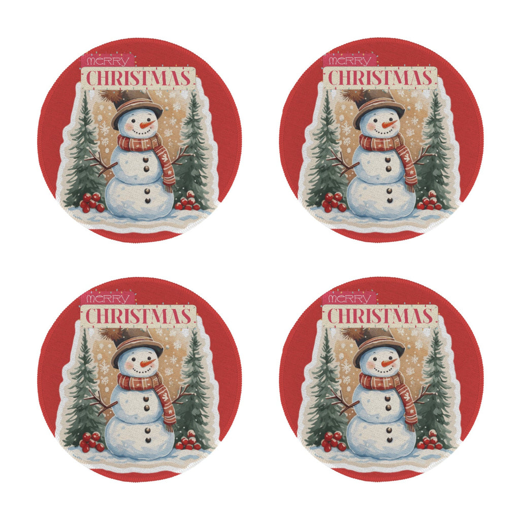Merry Christmas Snowman Custom Round Placemat - 4 pack (Made in USA)