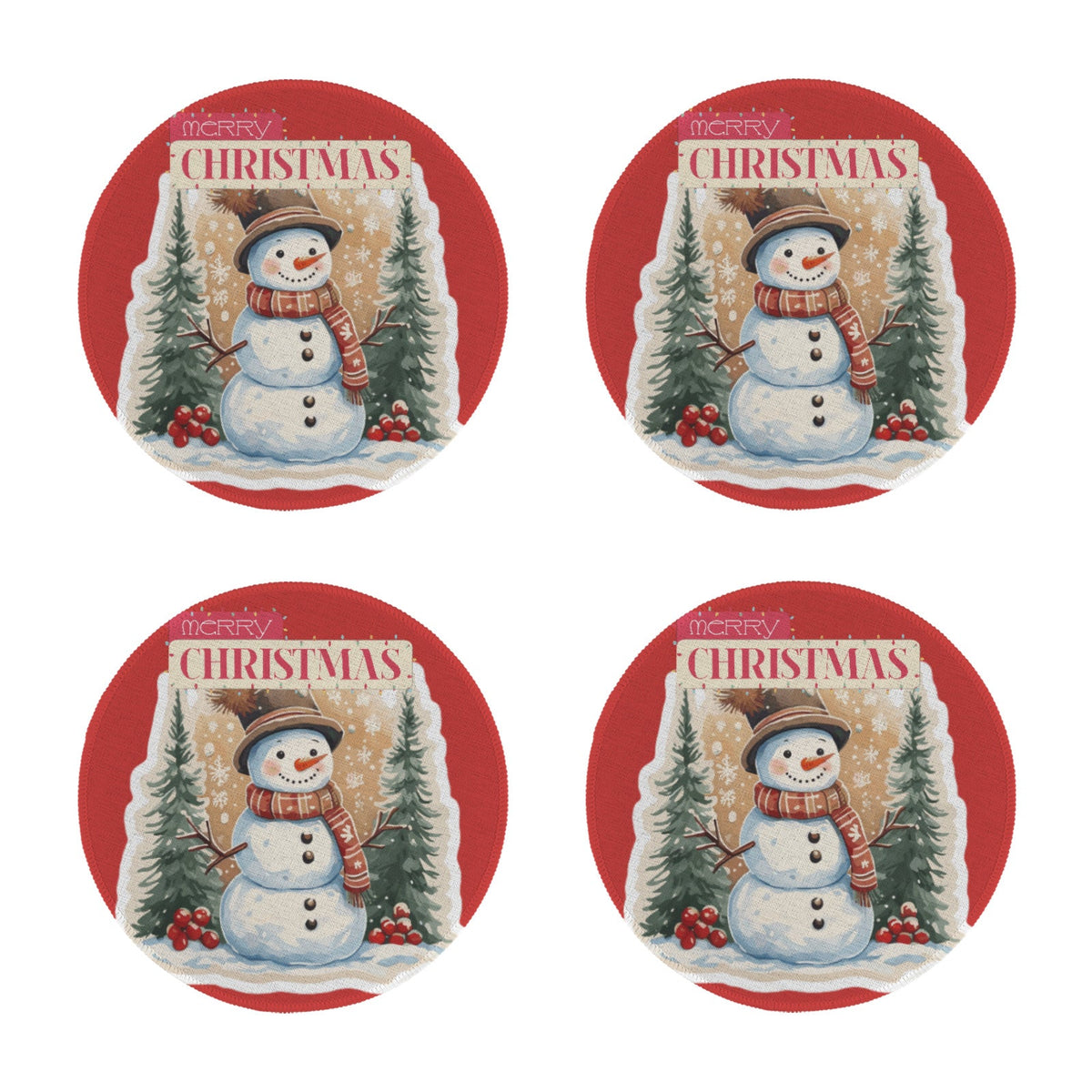 Merry Christmas Snowman Custom Round Placemat - 4 pack (Made in USA)