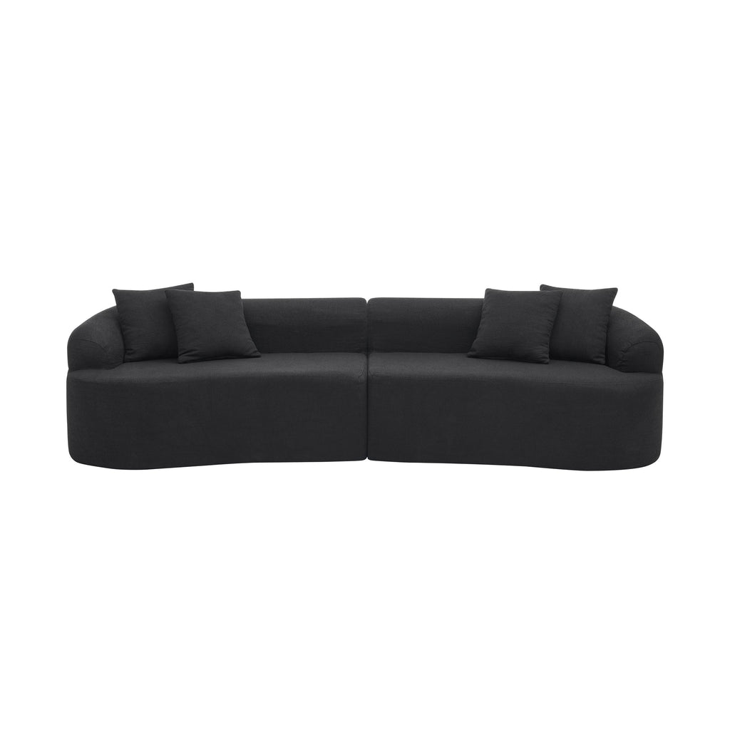 Curved Modular Sectional Sofa in Lamb's Wool Fabric, Modern Minimalist Style, Compressed (No Assembly Required), Comfy for Living Room & Bedroom - Black