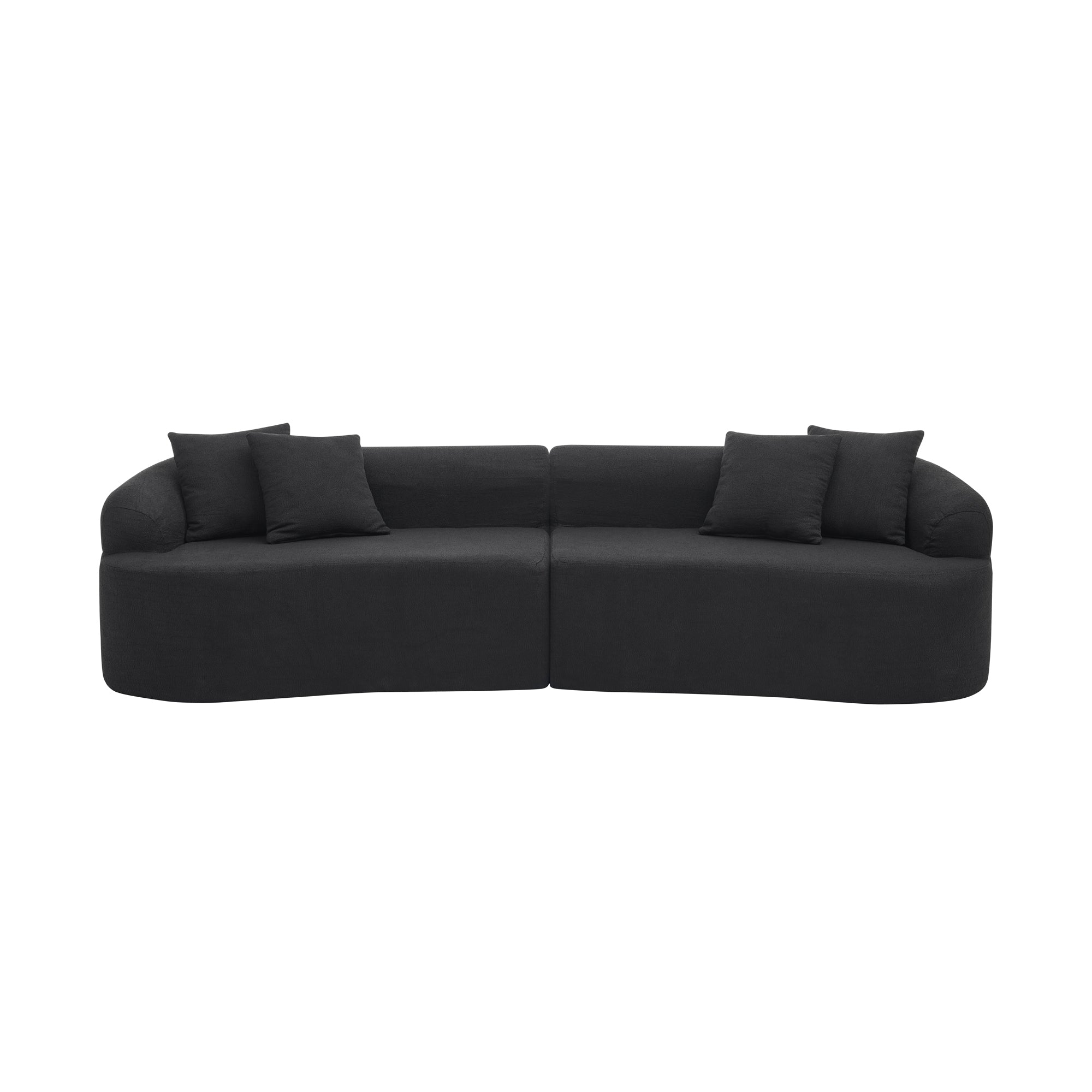 Curved Modular Sectional Sofa in Lamb's Wool Fabric, Modern Minimalist Style, Compressed (No Assembly Required), Comfy for Living Room & Bedroom - Black
