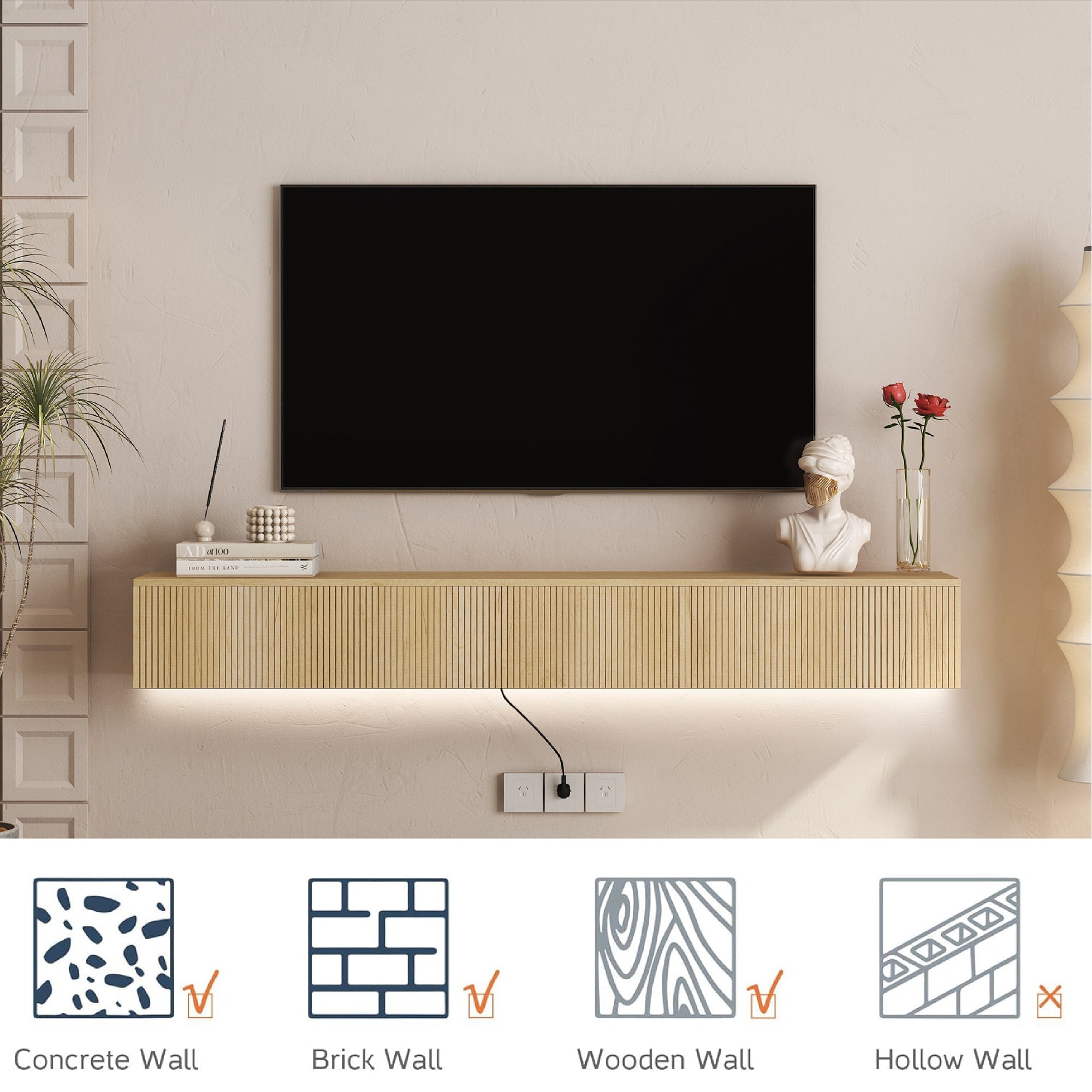Floating TV Stand Wall Mounted with 16 Color LEDs,69' Modern TV Stand, Floating TV Cabinet Entertainment Center for 55 60 65 Inch TV