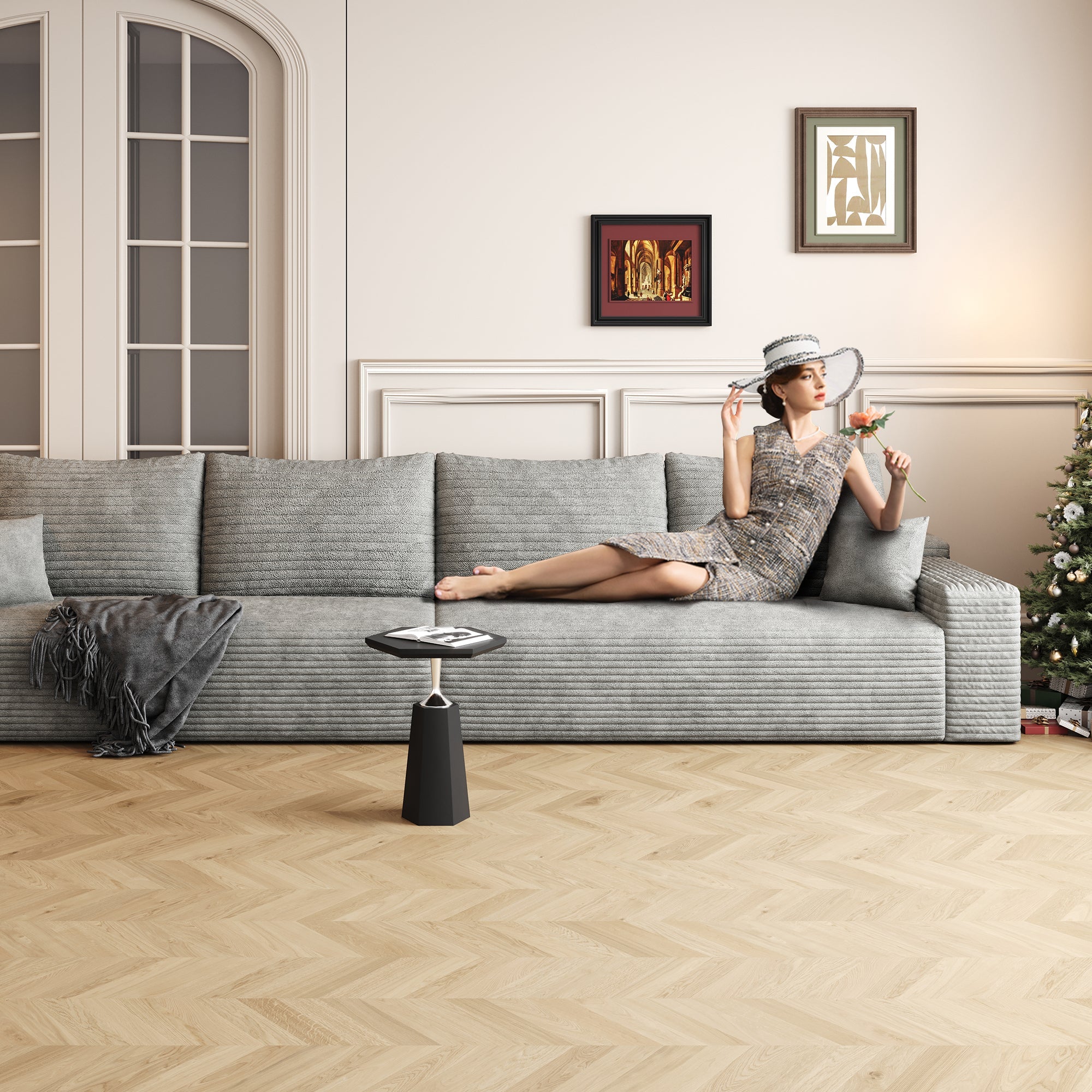 140' Cloud Sectional Couch,Modern Modular Sofa with Deep Seat, Upholstered Couches for Living Room Bedroom,No Assembly Required,Grey(Plush Corduroy Fabric)