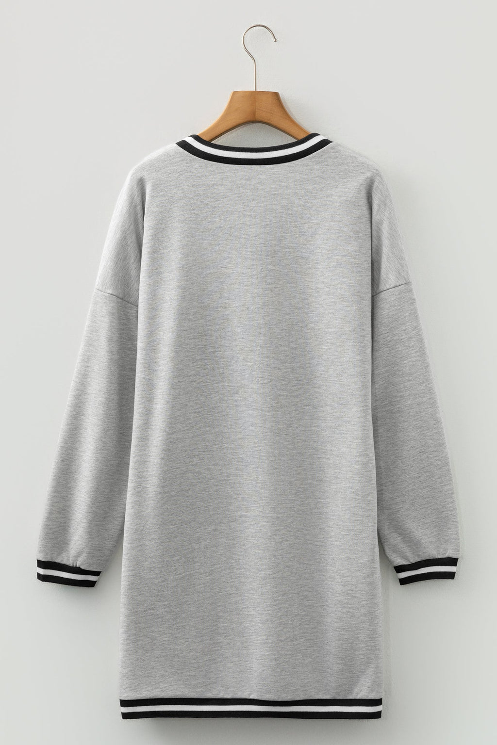 Stripe Trim V-Neck Long Sleeve Preppy T-Shirt Dress