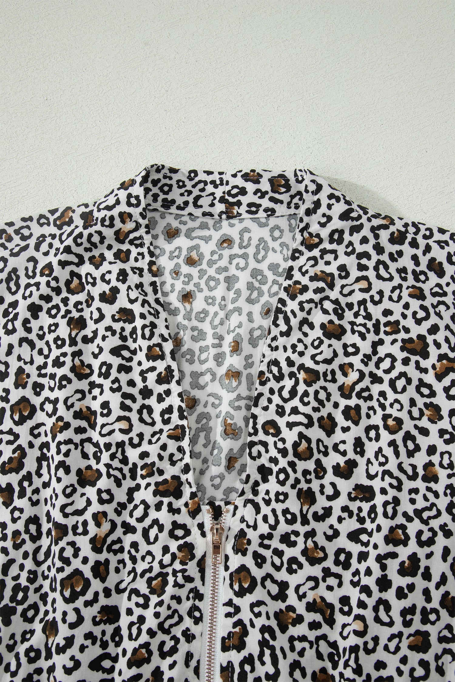Leopard Zip Up V-Neck Cinched Waist Maxi Dress
