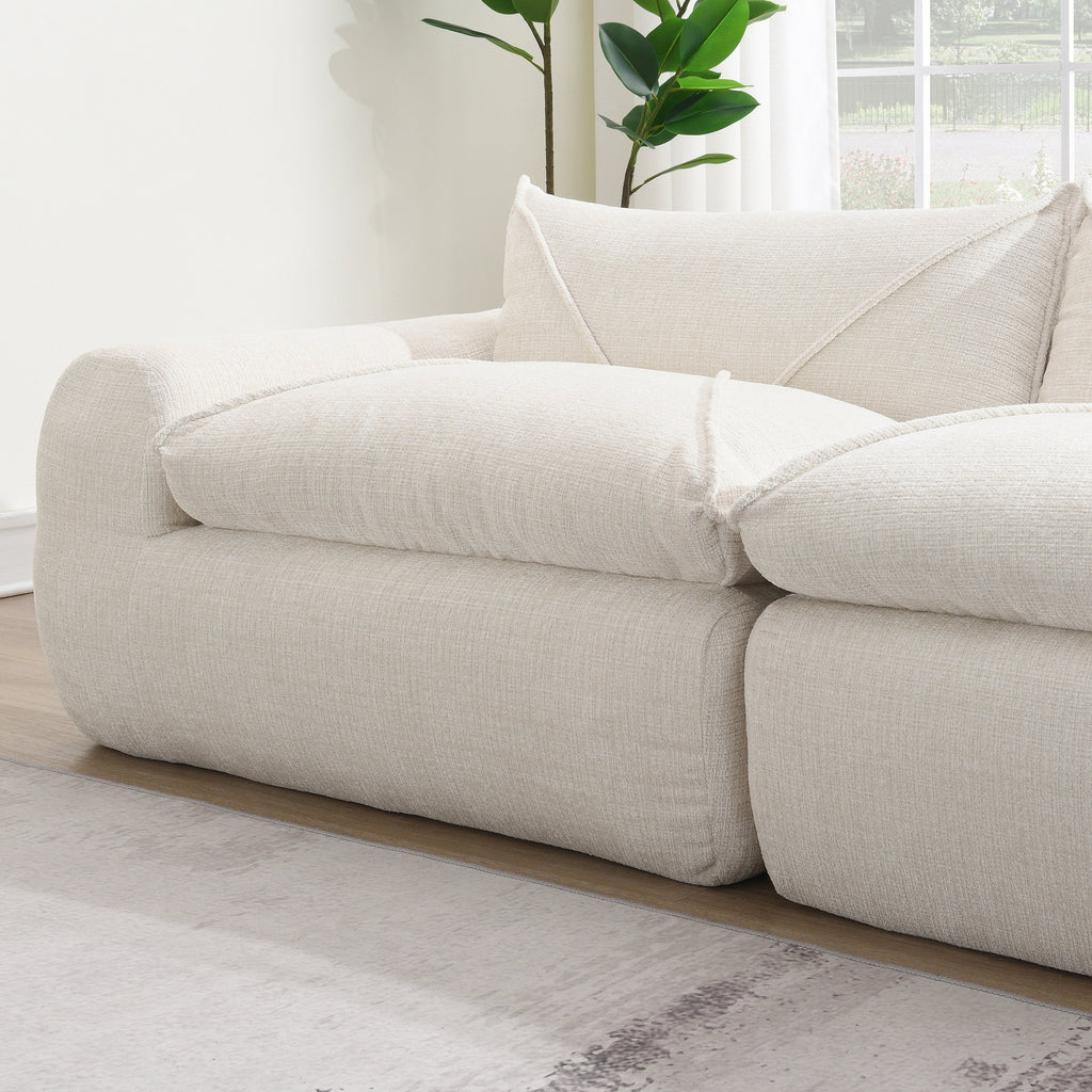 [VIDEO Provided] 116'' Fully Compressed Sofa with High Density Foam, No Assembly Required, Legless Design without Frame, Integrated Backrest and Seat Cushion, Free Combination, Particle Chenille