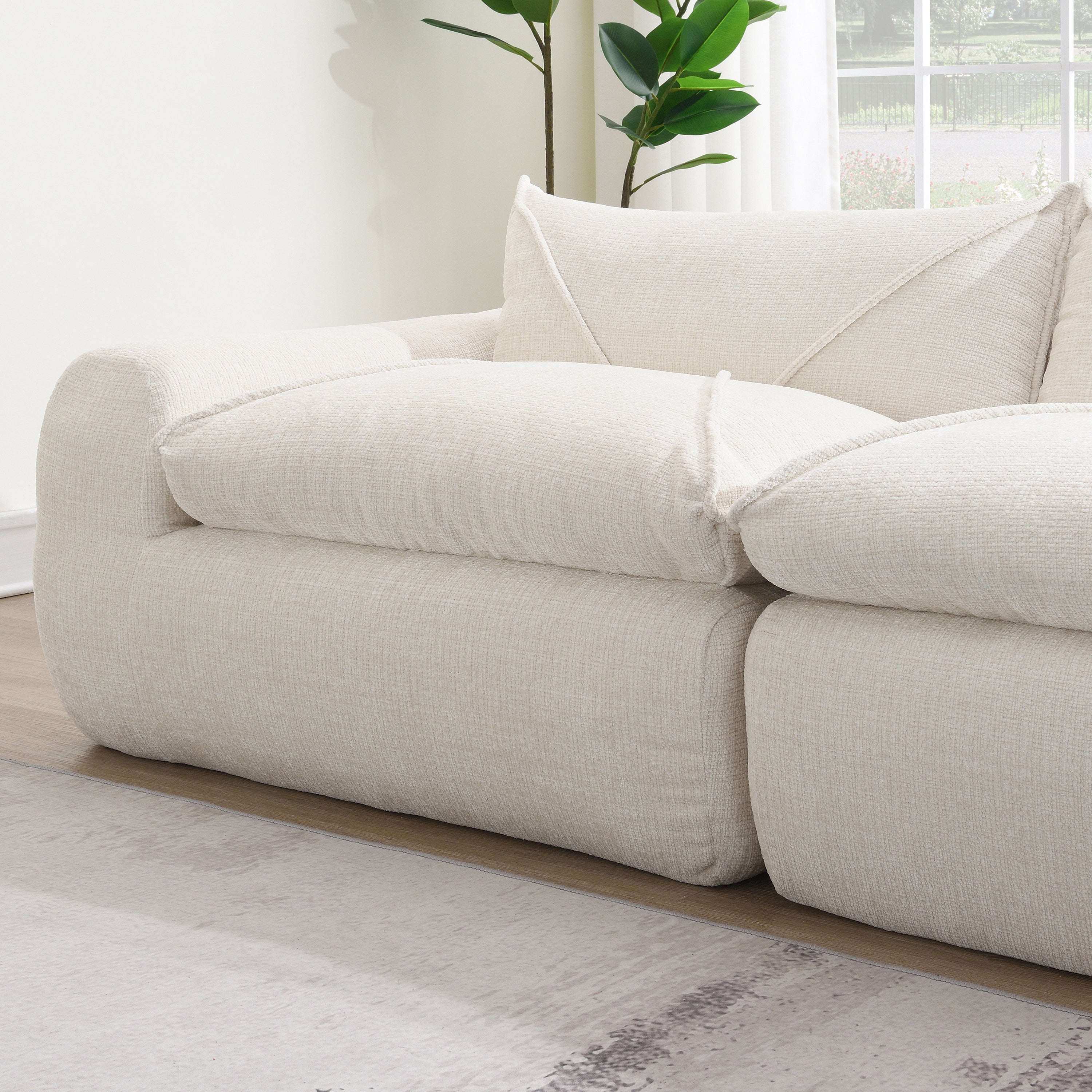 [VIDEO Provided] 116'' Fully Compressed Sofa with High Density Foam, No Assembly Required, Legless Design without Frame, Integrated Backrest and Seat Cushion, Free Combination, Particle Chenille