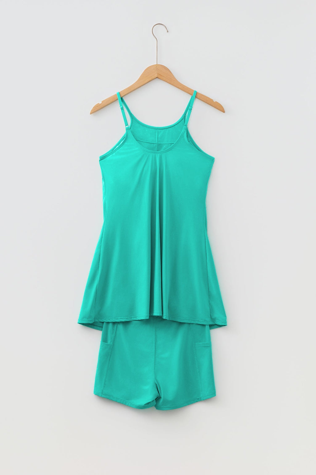 Solid Tunic Tank Dress & Shorts Athletic Set