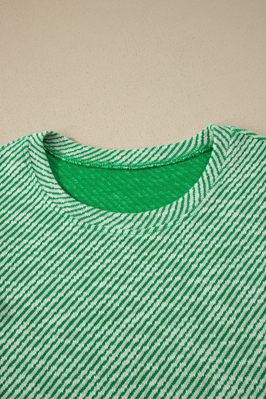 Stripe Twill Ruffle Lace Short Sleeve Blouse