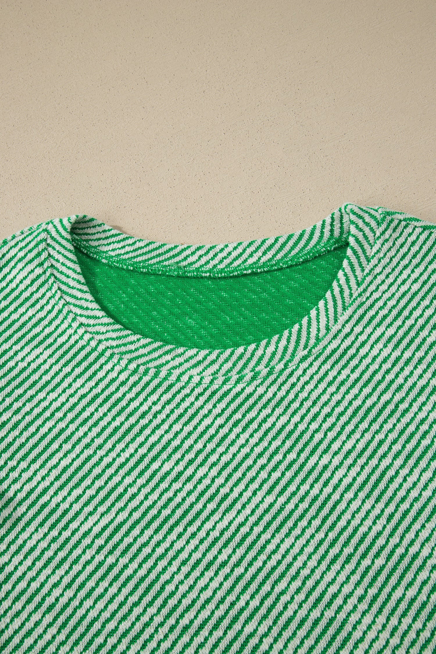 Stripe Twill Ruffle Lace Short Sleeve Blouse