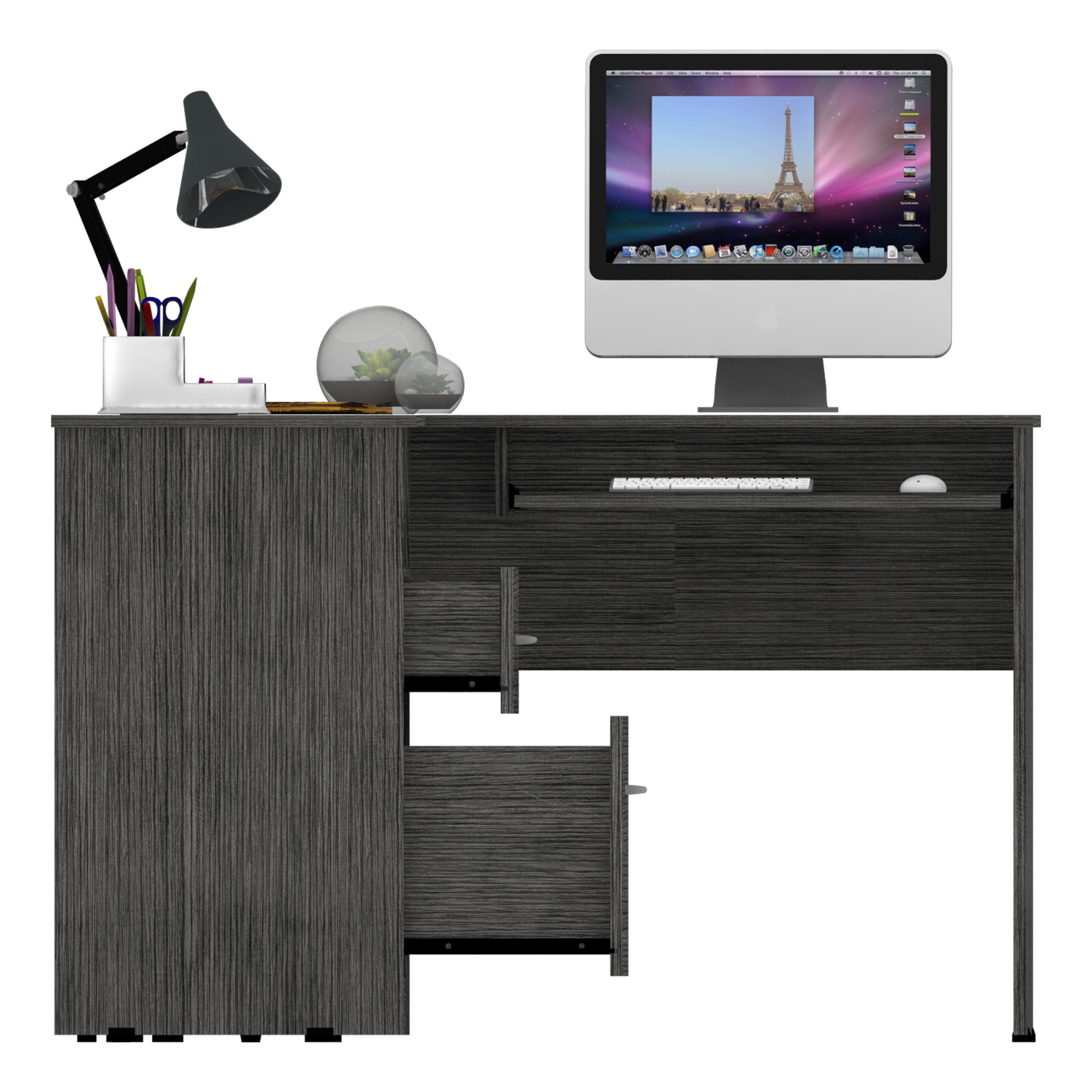 Raleigh L-Shaped Desk, Two Drawers, One Shelf, CPU Storage