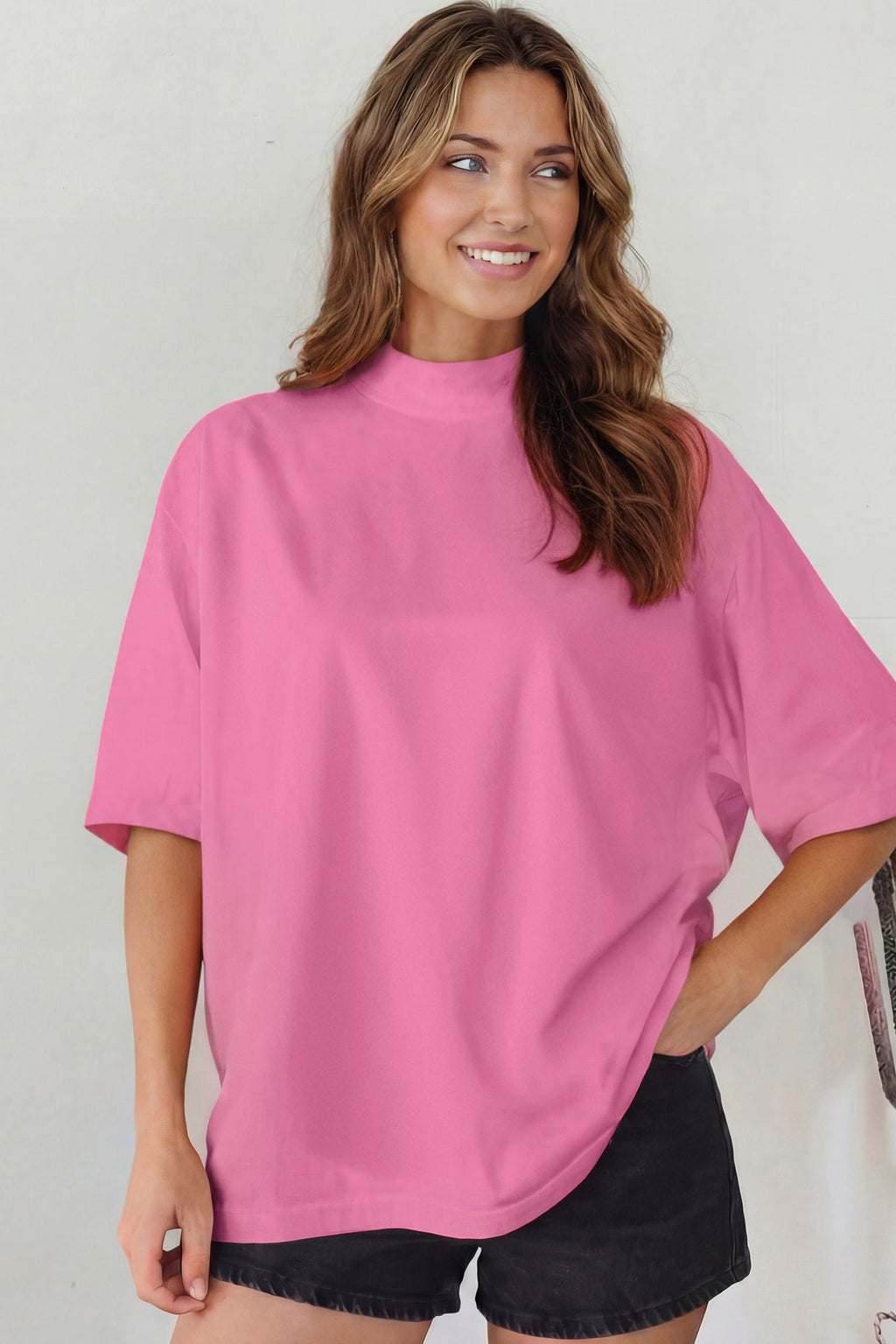 Oversized Solid Color High Neck Tee