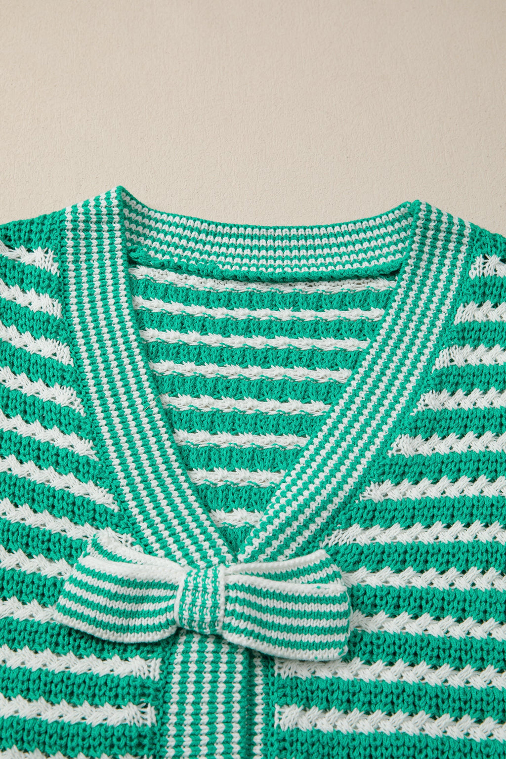 Stripe Bow Tie V-Neck Short Sleeve Sweater