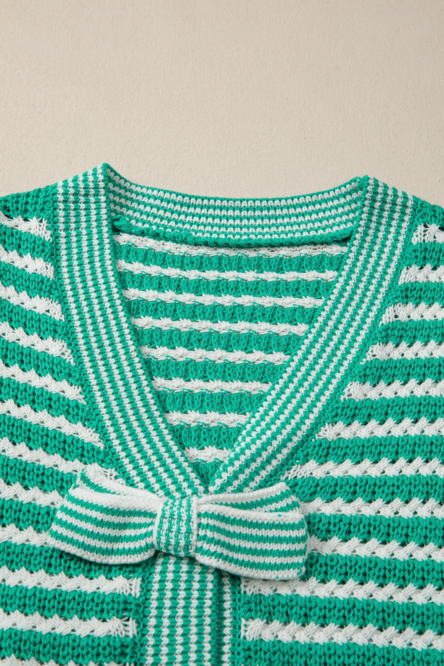 Stripe Bow Tie V-Neck Short Sleeve Sweater