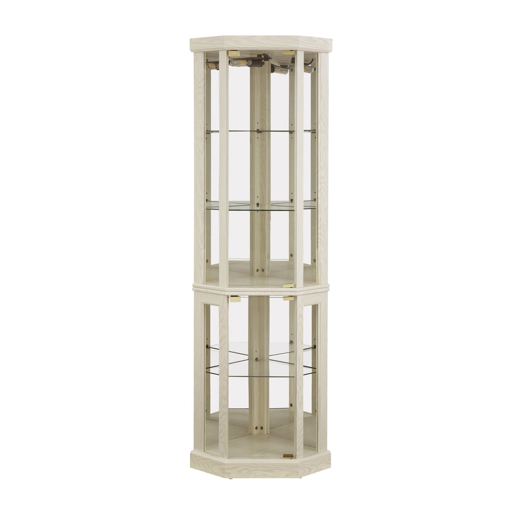 Lighted Corner Curio Cabinet - Elegant Glass Display Case for Living Room & Bar Storage - Perfect for Antique Collections & Wine - Includes Built-in Lighting - White