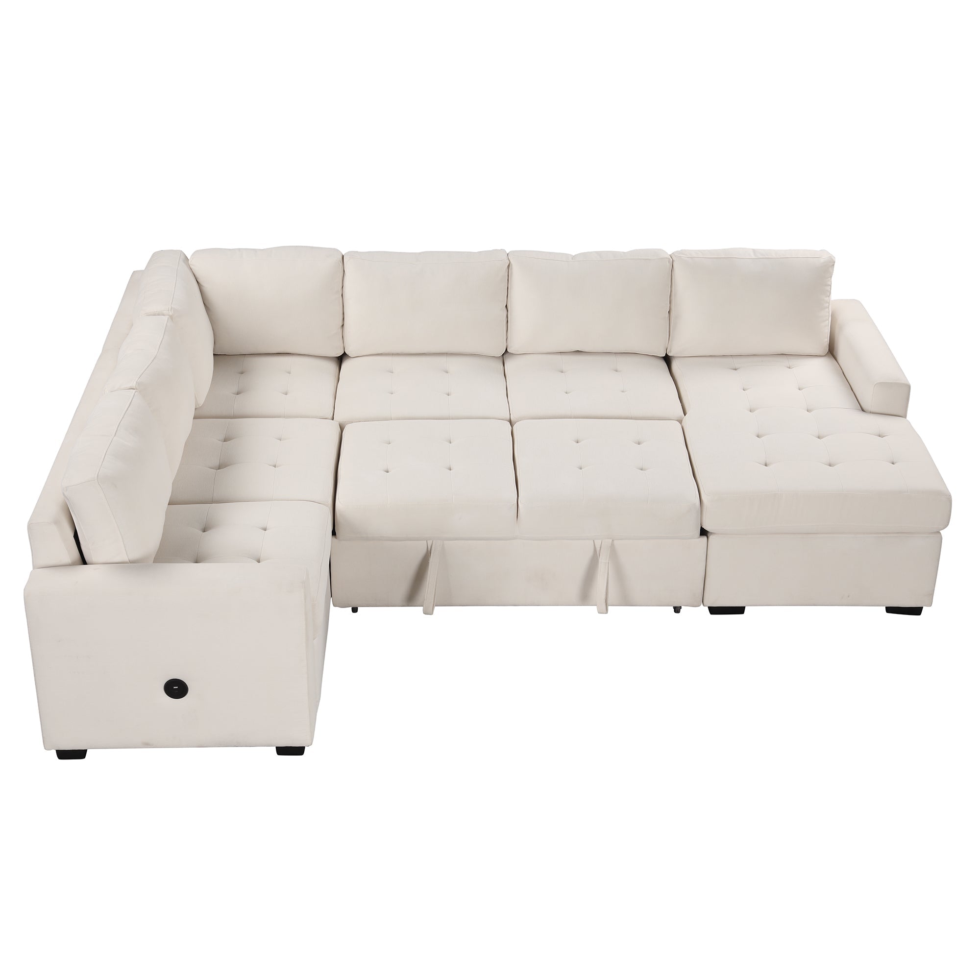 U_Style Sectional Sleeper Sofa with Pull-out Bed and Lounge Chair, USB and Type-C Interfaces, Suitable for Living Room, Office, and Spacious Spaces