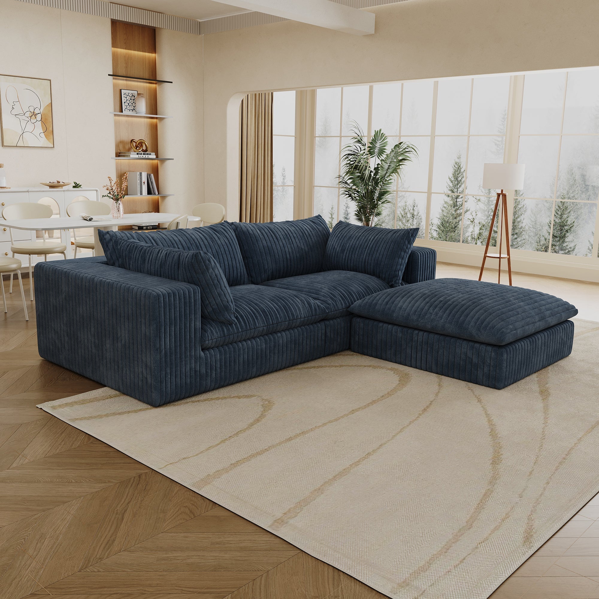 39.8' Cloud Sofa,Corduroy Fabric,Deep Seat Couches,Double-layer design,Removable  Cushion,No Assembly, DIY Combination for Living room, Bedroom,Conference room ,Apartment,Blue