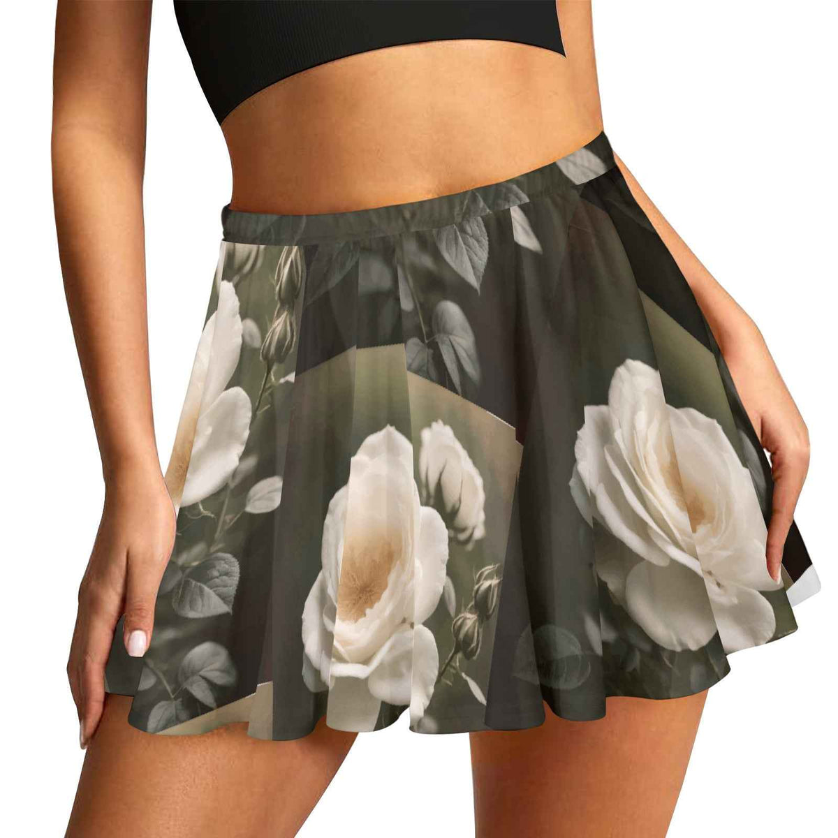 White Rose All Over Print Skater Skirt (Model D69)