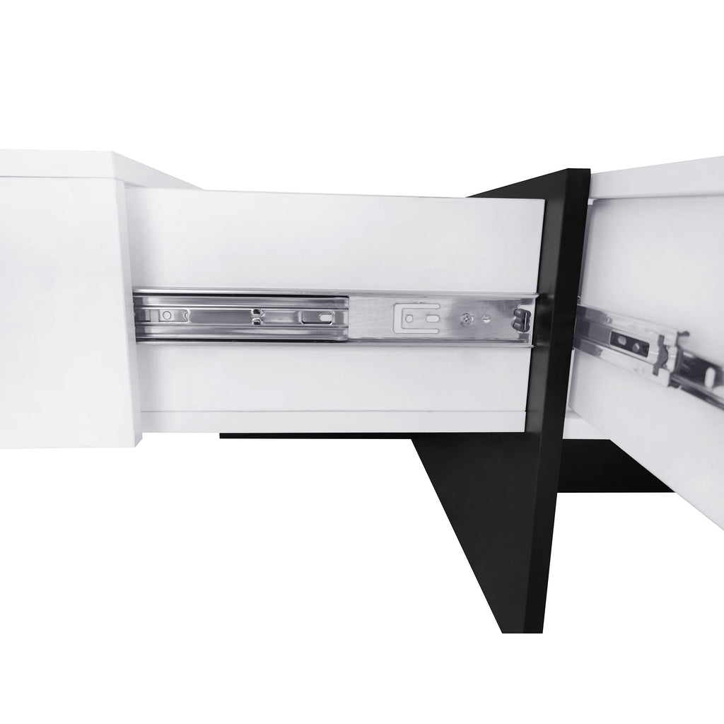 ON-TREND Unique Design Coffee Table with 4 Hidden Storage Compartments, Square Cocktail Table with Extendable Sliding Tabletop, UV High-gloss Design Center Table for Living Room, 31.5'x 31.5'