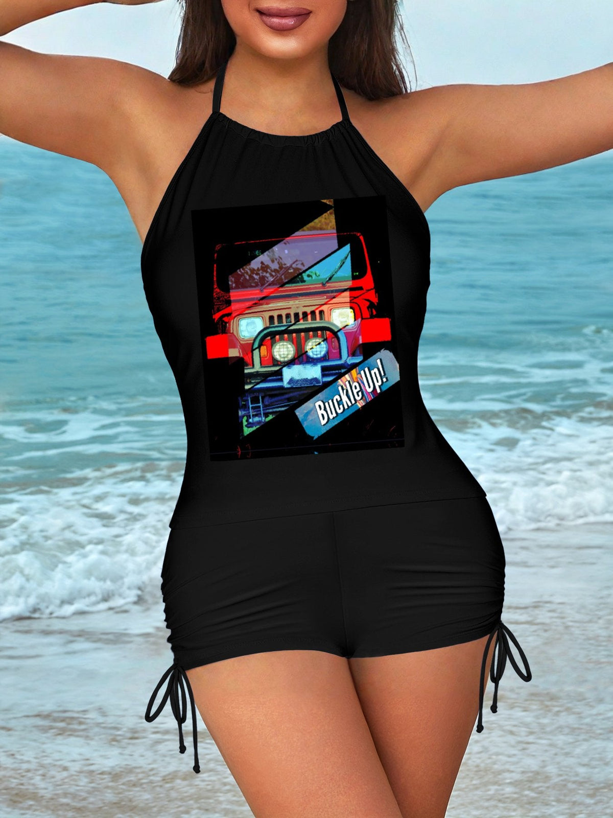 Buckle Up! 4-wheeler Drive Tankini Swimsuits with Shorts for Women