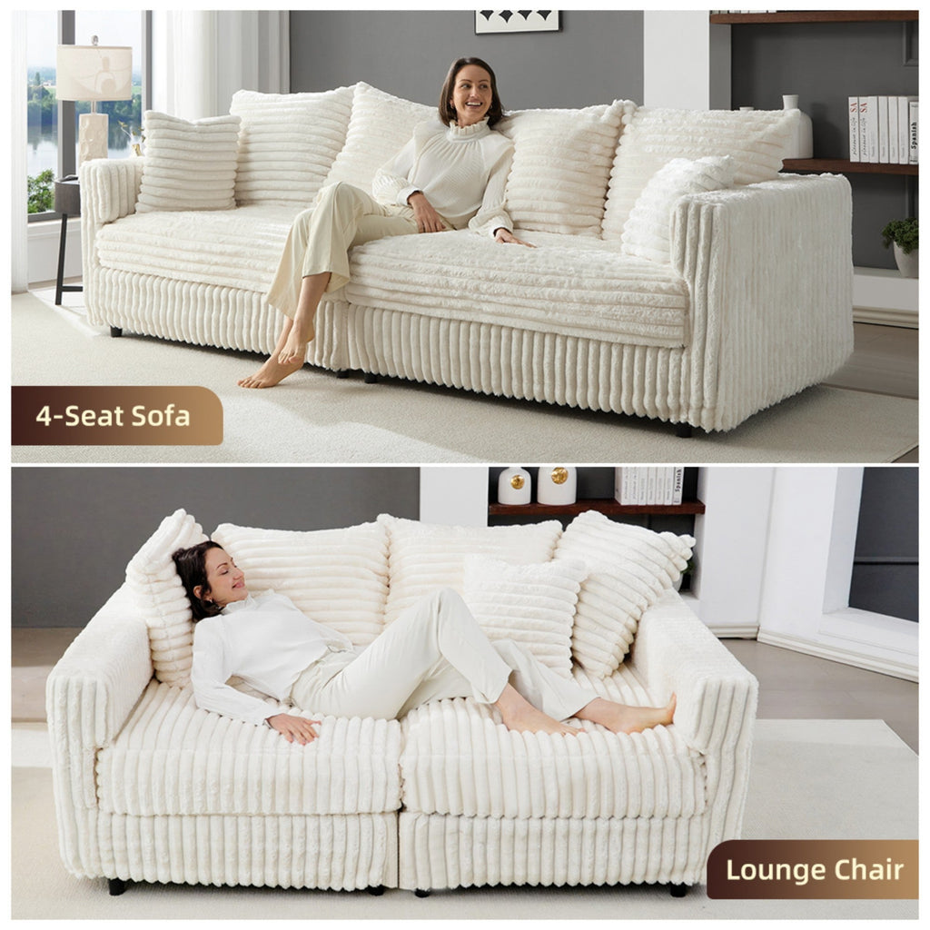 104.3' Plush Corduroy 4-Seat Sofa,Modern Comfy Upholstered Sofa Cloud Couch,Deep Seat Couches with Soft Pillows,Convertible Deep Seat Sofa Lounge Chair for Living Room Bedroom,Apartment,Office